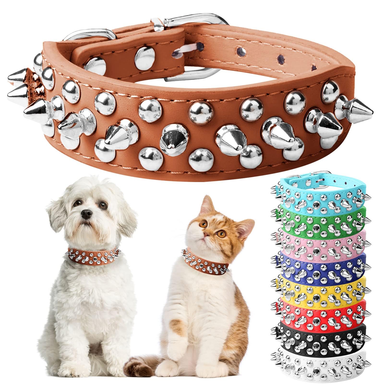 Doggyzstyle Small Spiked Dog Cat Collar For Small Medium Dogs Boy Male - Adjustable Studded Puppy Collars - Soft Padded Punk Lea