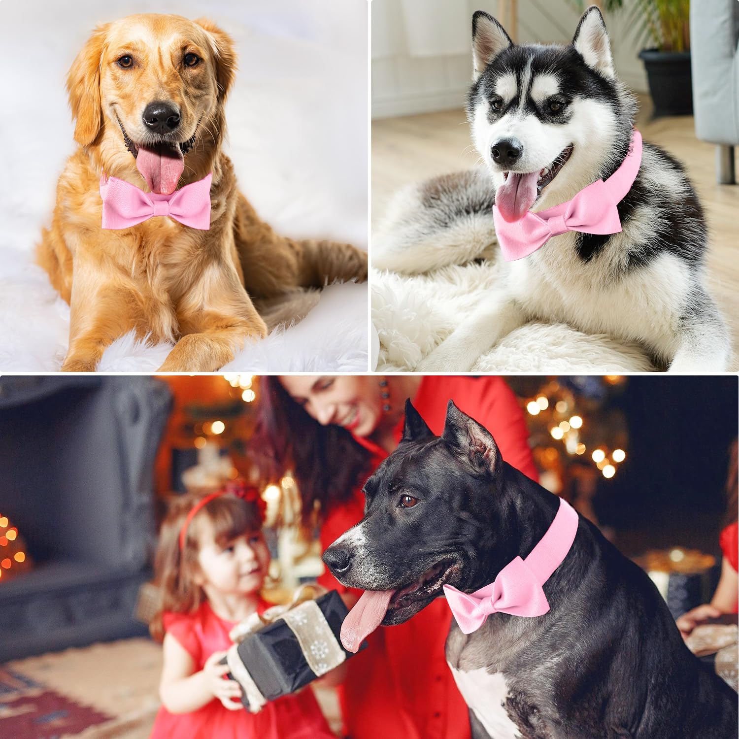 Segarty Dog Bowtie Collar, Adjustable Pink Bowtie Collar For Large Dogs, Durable Dog Neck Tie Tuxedo Comfortable Cotton Girl Pet