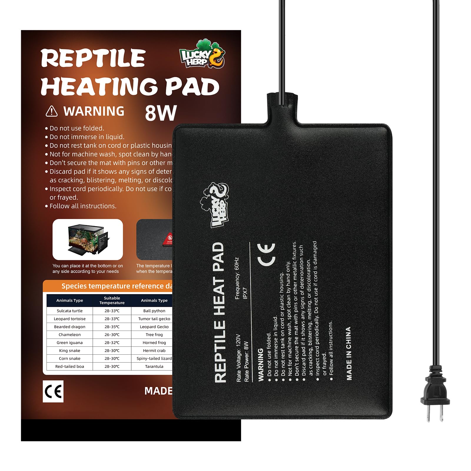 Lucky Herp Reptile Heat Pad 6X8 Inch 8W Under Tank Terrarium Heating Mat, Reptile Heat Mat, Reptile Heating Pad For Turtle, Liza