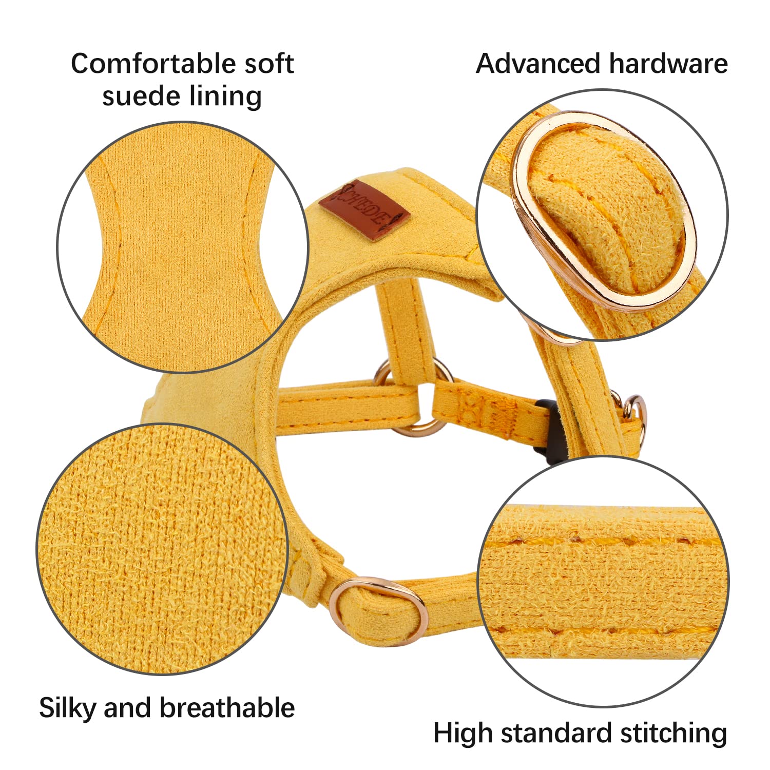 Chede No Pull Puppy Harness And Multifunction Dog Leash Set- 8 Colors Soft Adjustable No Choke Escape Proof Cute,Lightweight Pet Vest Harness For Small And Medium Dog (Xs, Yellow)