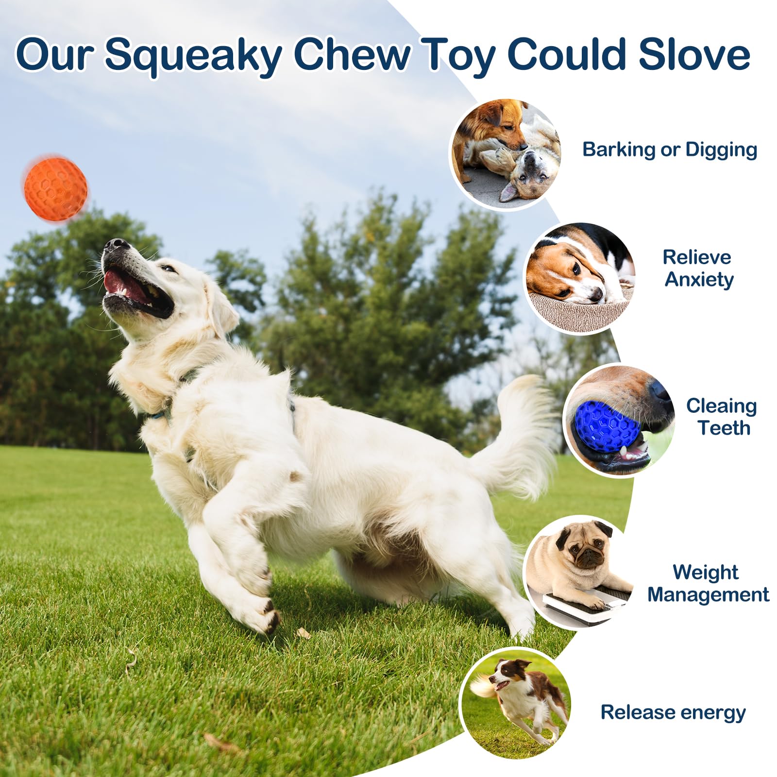 Cheodin 2 Pack Indestructible Squeaky Dog Balls, Cleans Teeth, Relieves Anxiety, Interactive Dog Toy For Aggressive Chewers, Rub