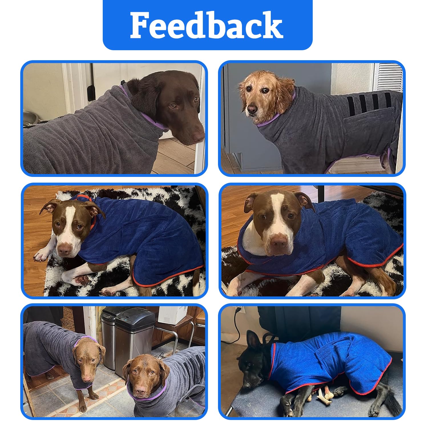 Hhimyoct Dog Drying Coat - Fast Drying Dog Towel Robe - Microfiber Super Absorbent Pet Bathrobe, Adjustable Collar & Belly Strap