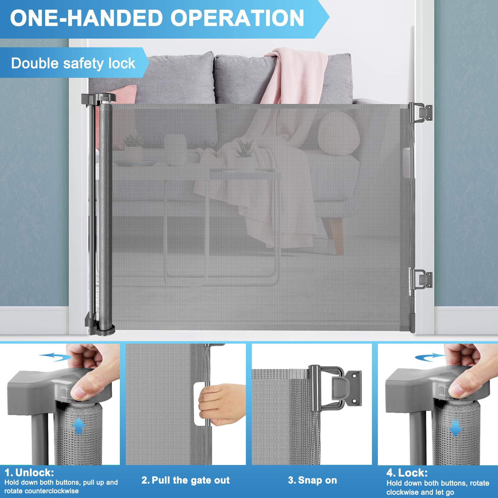 56 Inch Retractable Baby Gate for Stairs Retractable Dog Gates for Doorways Outdoor Baby Gates for Decks Indoor Dog Gates for Th