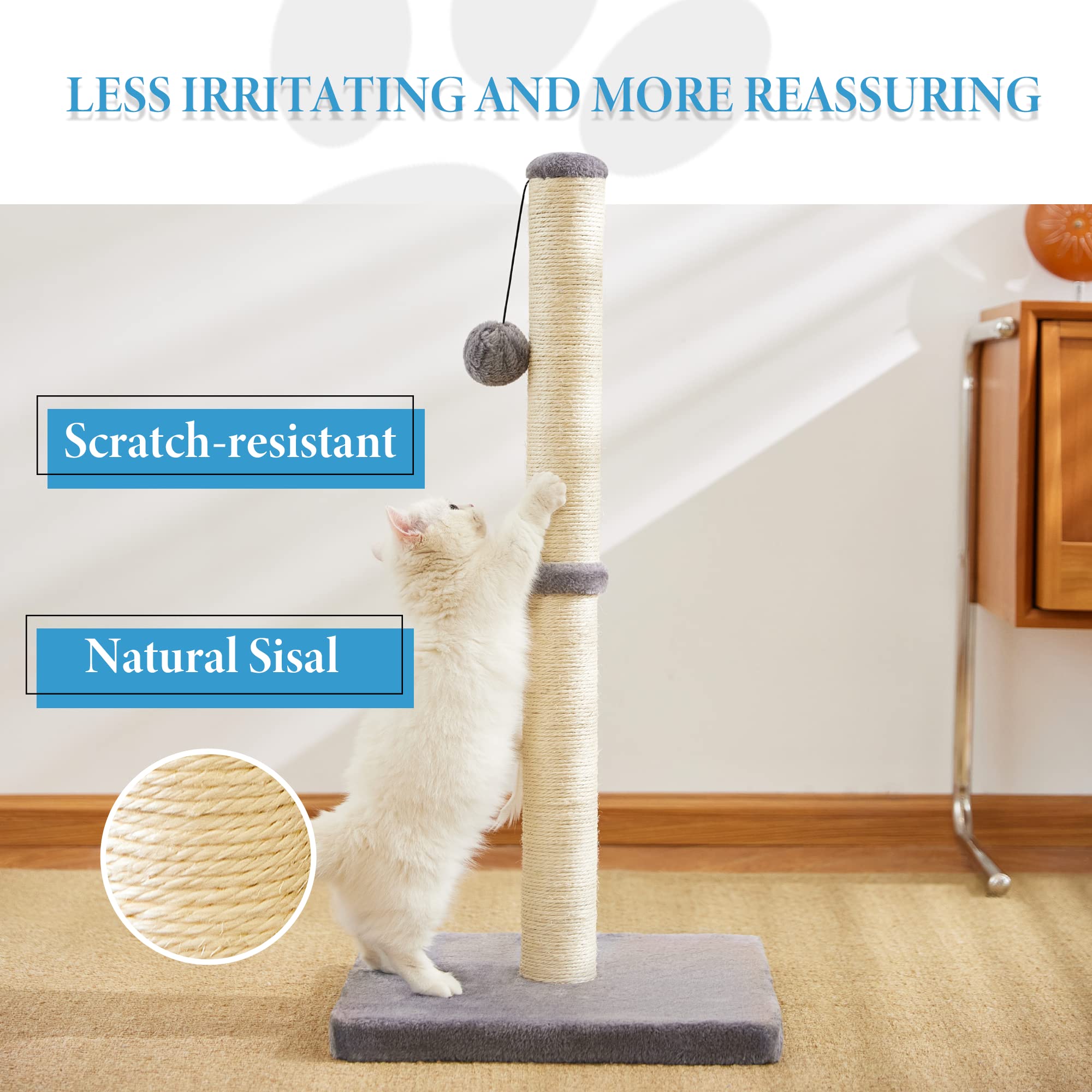 MeowHomm 32   Tall Cat Scratching Post Cat Scratcher with Hanging Ball, Durable Cat Scratching Post for Indoor with Sisal Rope