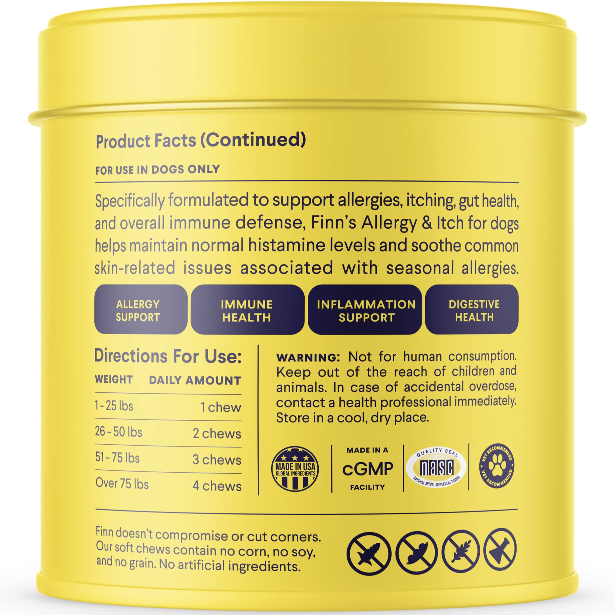 Finn Allergy & Itch Supplement for Dogs  Supports Seasonal Allergies & Immune Response  Wild Alaskan Salmon Oil, Bee Propolis &