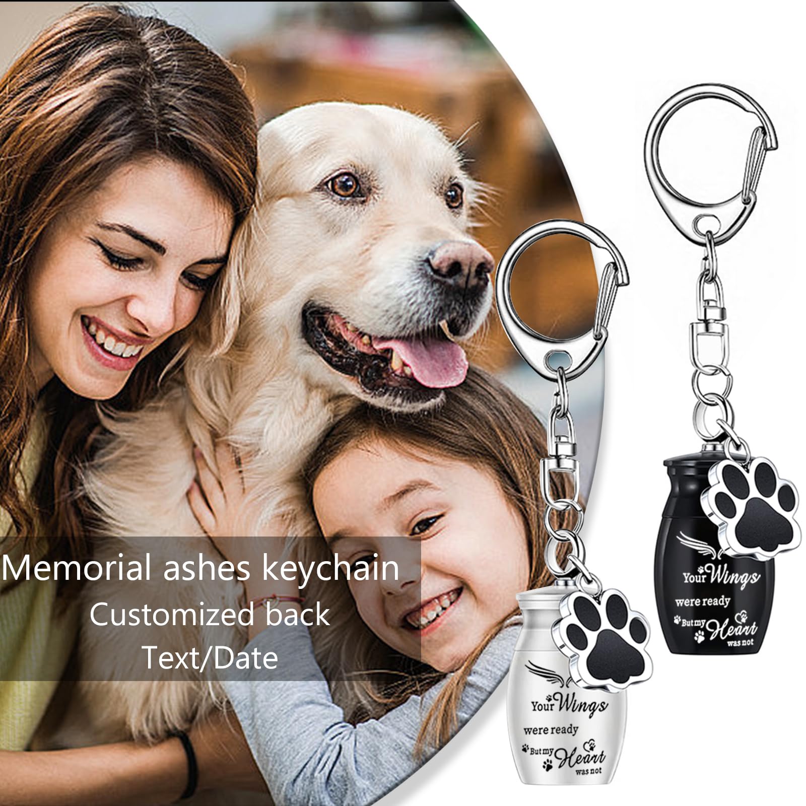 Weikui 4Pcs Pet Urns Keychain For Ashes Cremation Jewelry Dog Ashes Keepsake Keychain Pendant With Paw Print Memorial Urn Charm