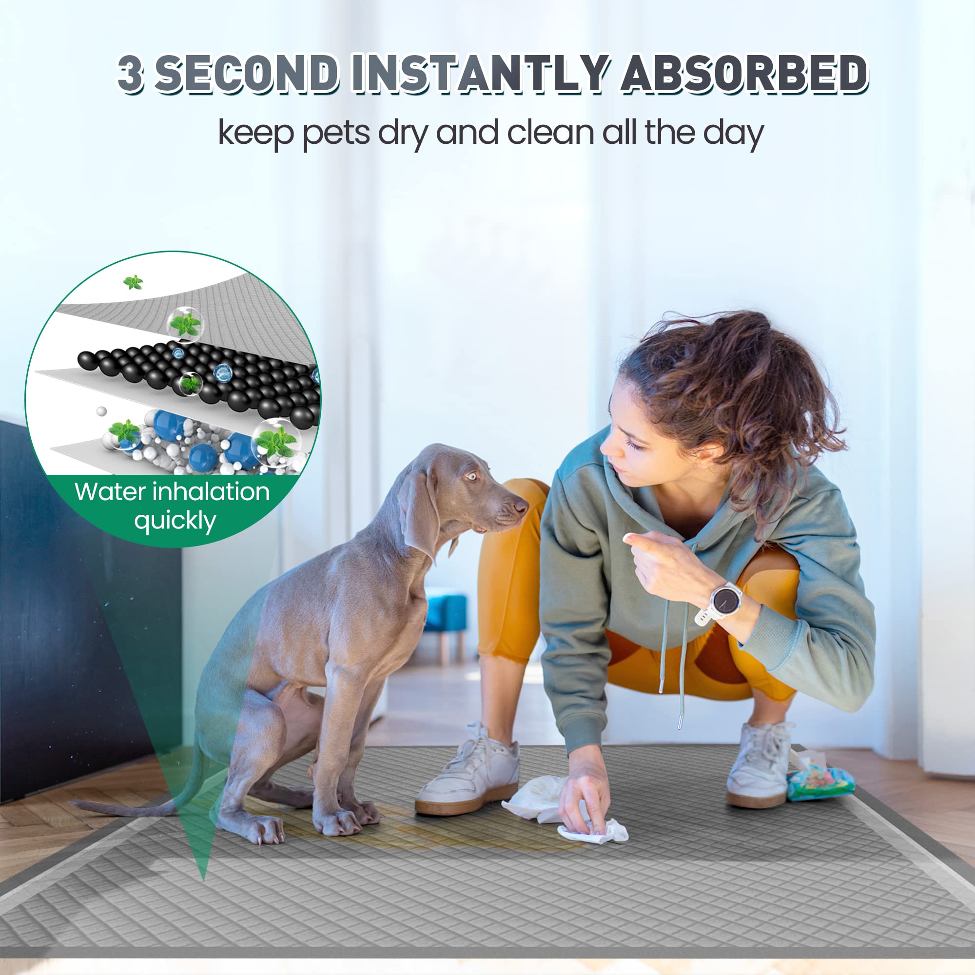 Boscute Charcoal Super Absorbency Puppy Pads, Activated Carbon Odor-Control XXXL 36 x36  Leak-Proof Pet Training Pee Pads, Dispo