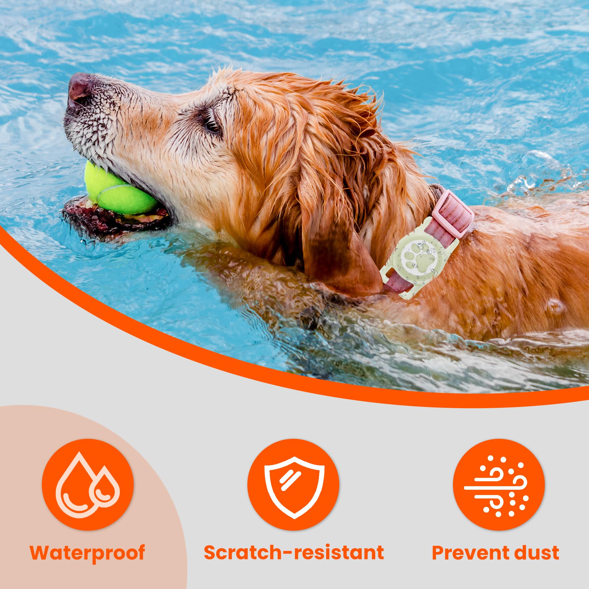 Ilfindyou Waterproof Airtag Dog Collar Holder For Apple Air Tag, Silicone Dog Airtag Holder For Dogs & Cats Collars(Luminous)