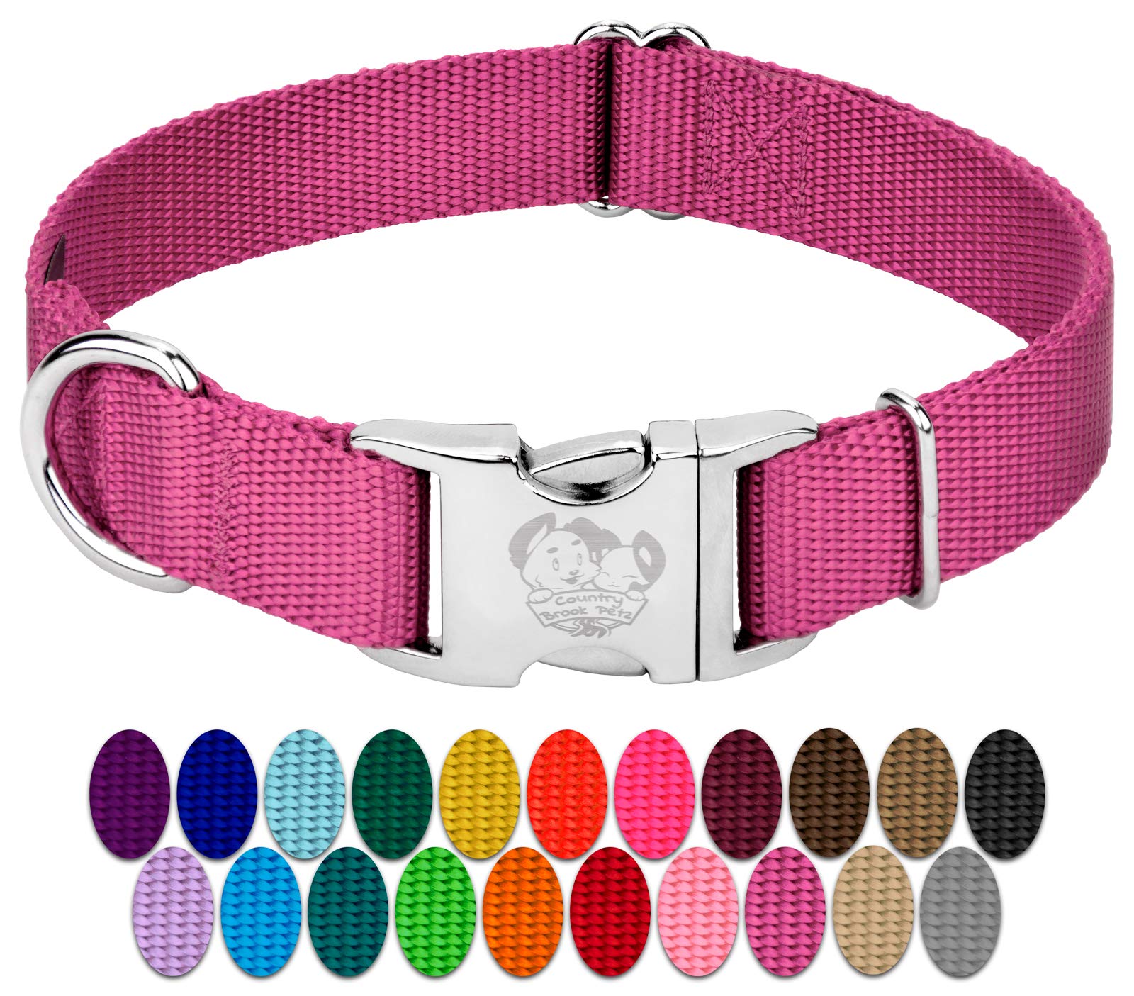 Country Brook Design - Vibrant 30+ Color Selection - Premium Nylon Dog Collar With Metal Buckle (Medium, 3/4 Inch, Rose)