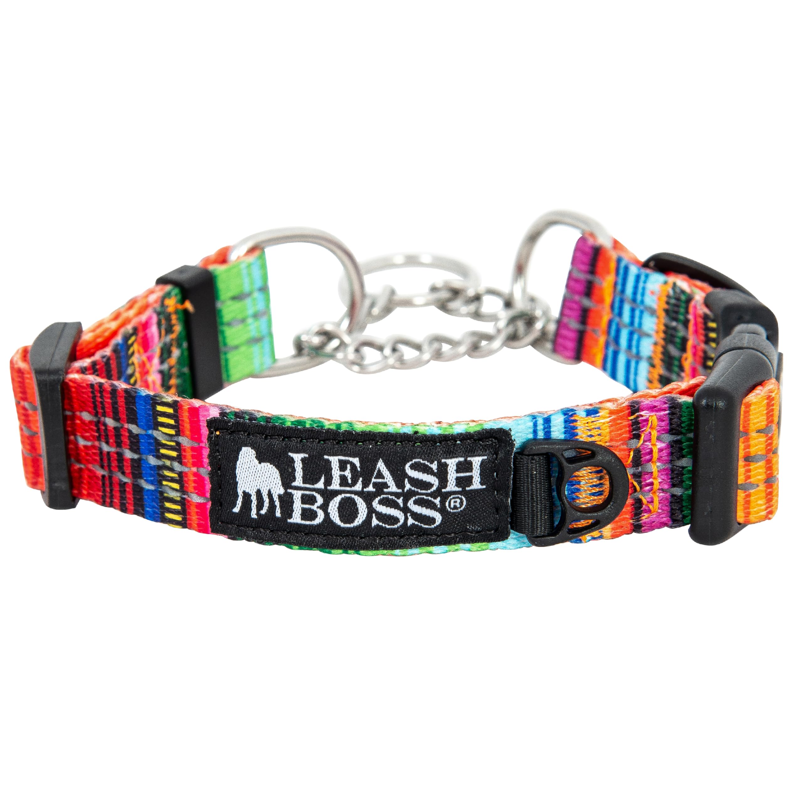 Leash Boss Martingale Collar For Dogs - Steel Chain | Reflective Nylon Dog Collar For Large Dogs, Medium And Small Dogs | No Pul