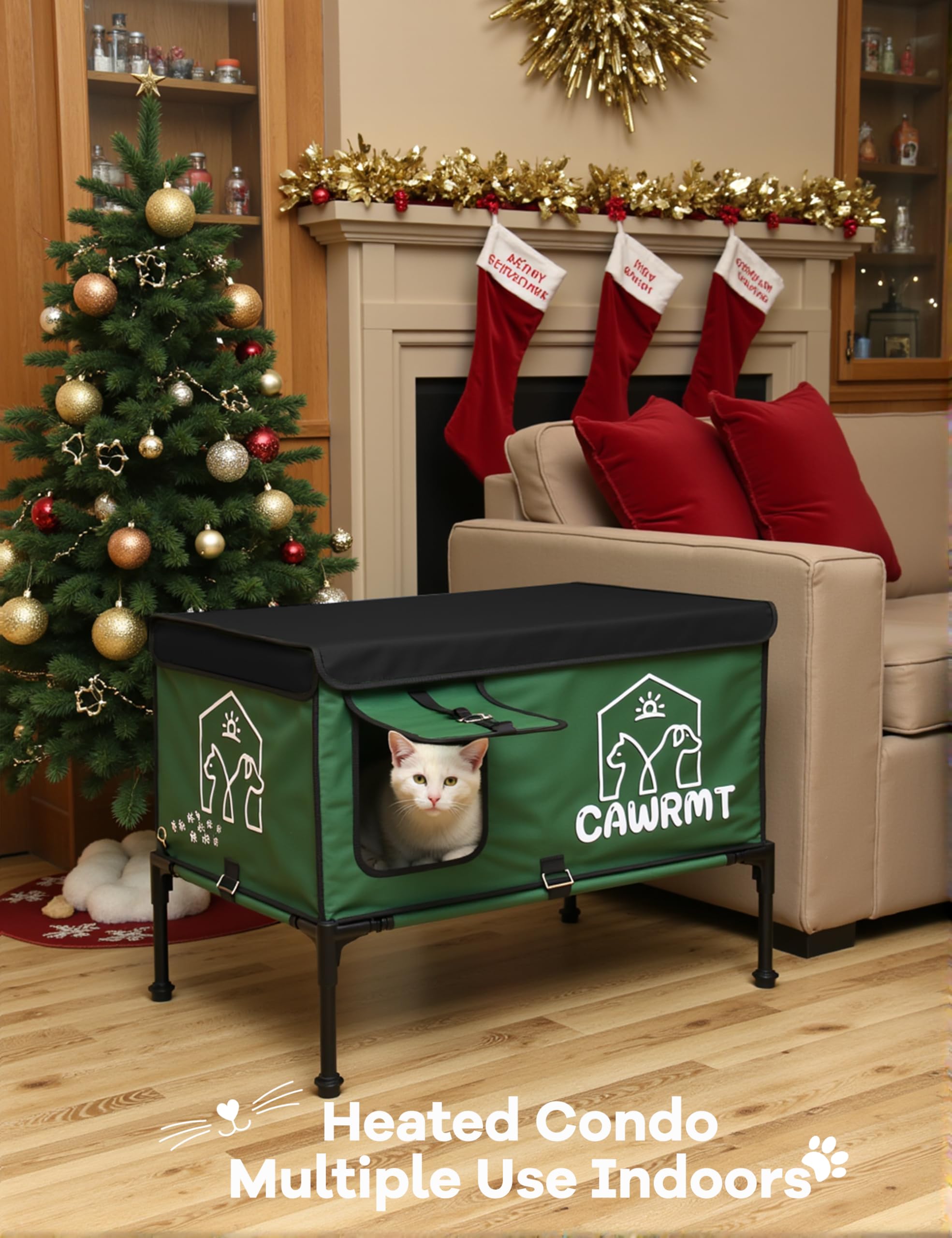 Outdoor Heated Cat House, Detachable Feral Cats House With A Open Window For Inside Outside, Cat House Weatherproof In Winter, C