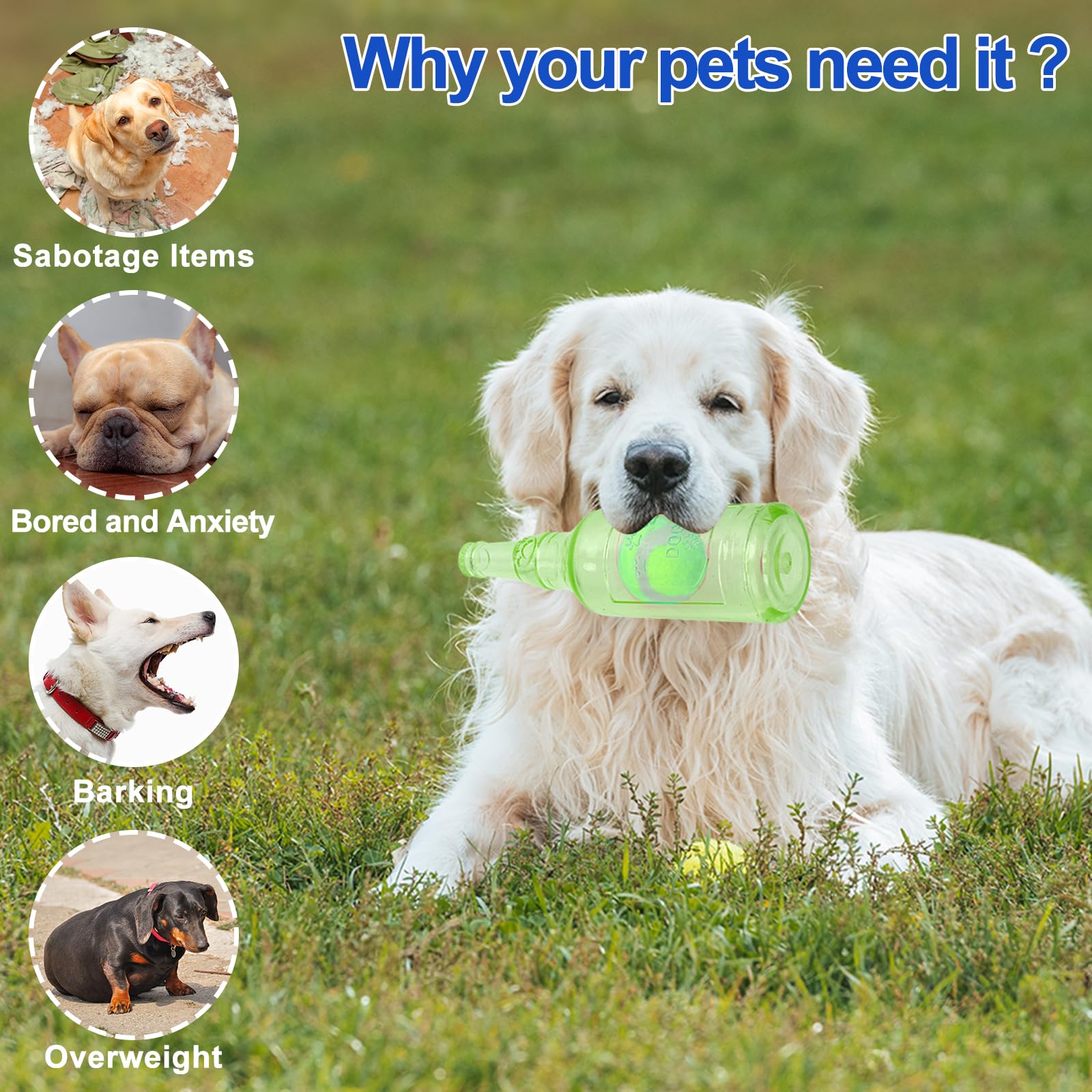 Squeaky Chew Toy For Dogs, Tpr Bottle With Tennis Ball Inside (Green, Large)