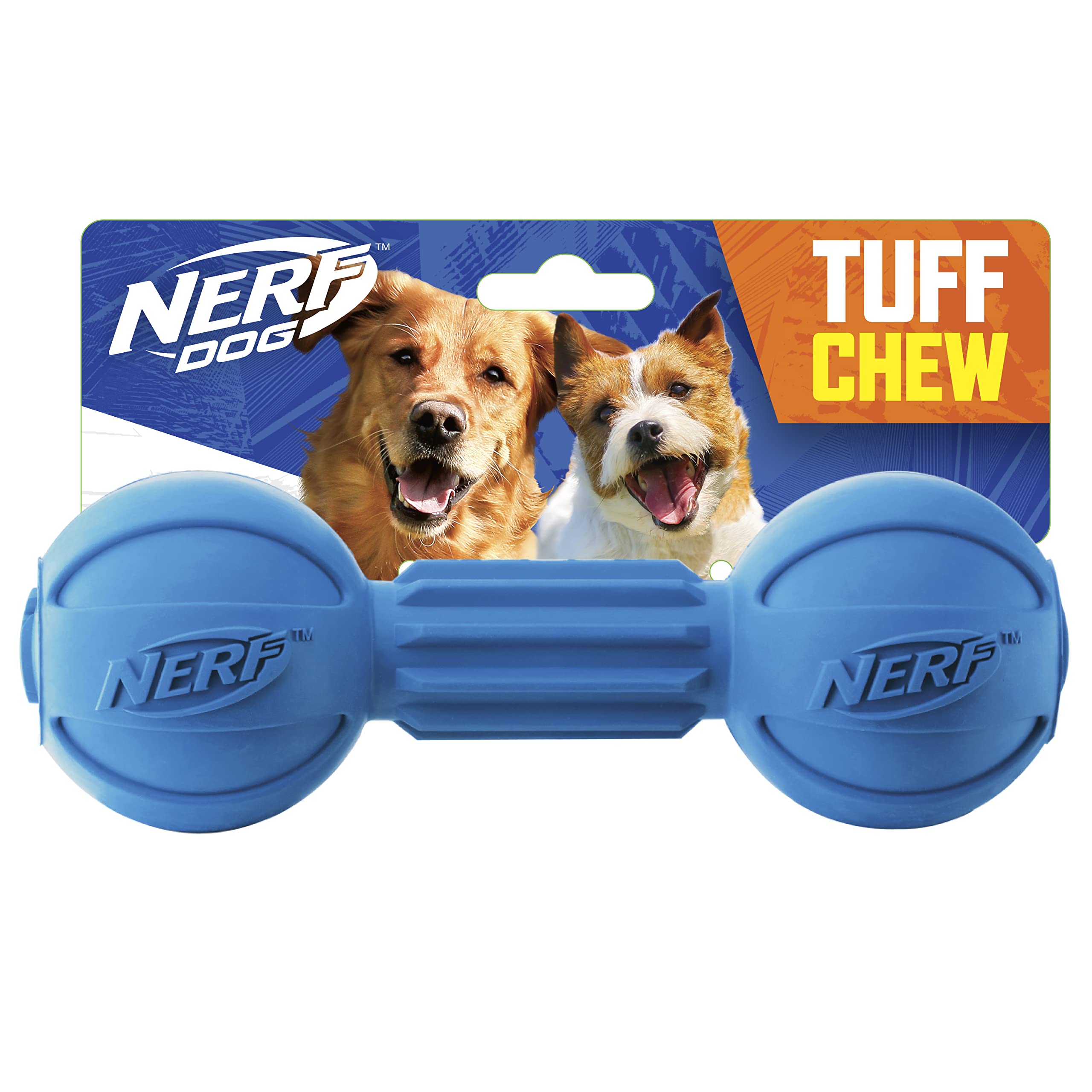 Nerf Dog Rubber Chew Barbell Dog Toy For Aggressive Chewers, Lightweight, Durable and Water Resistant, 7.5 Inches, For Medium/La