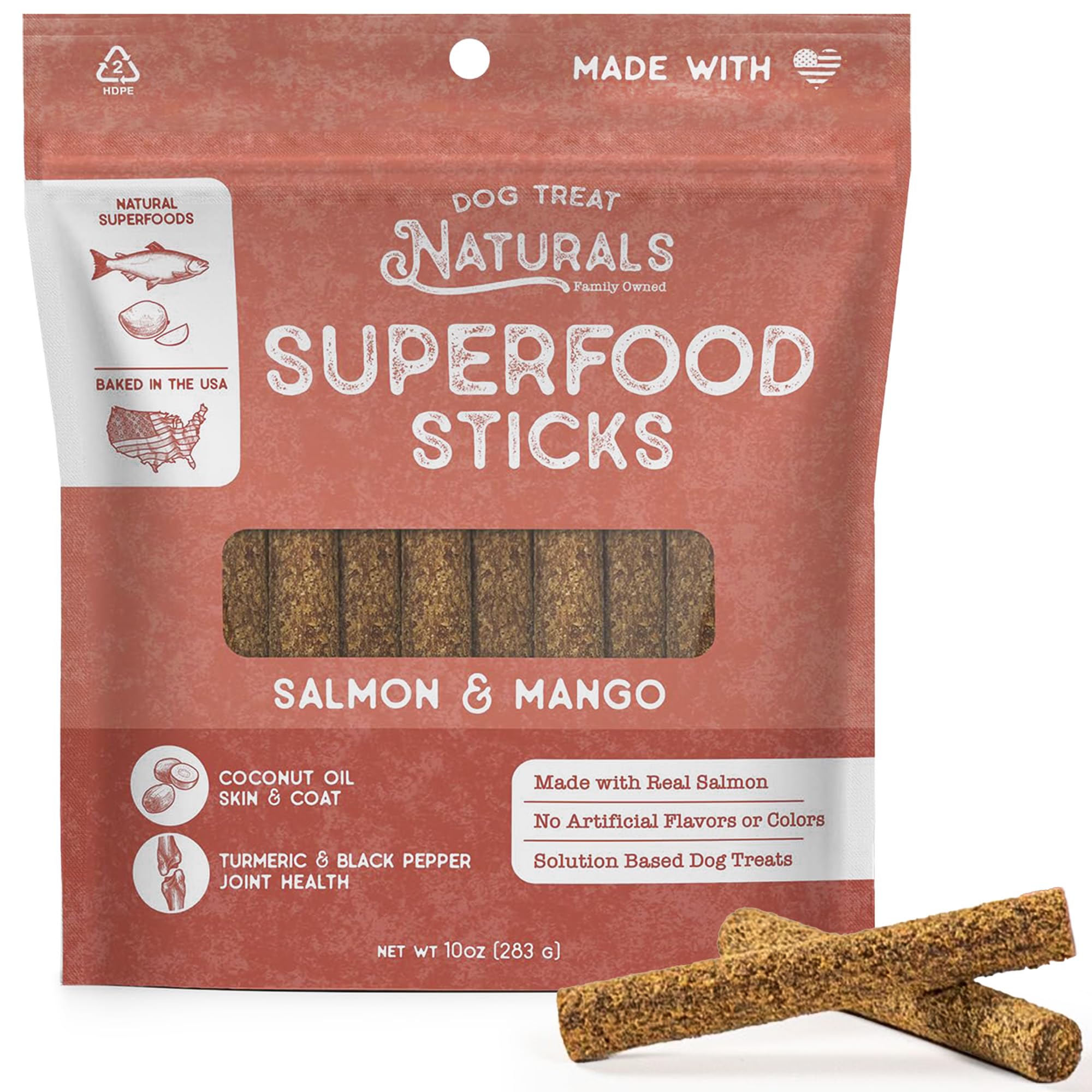 Dog Treat Naturals Salmon & Mango Superfood Sticks for Dogs | All-Natural Premium Training Dog Treats | Contains Turmeric for Jo