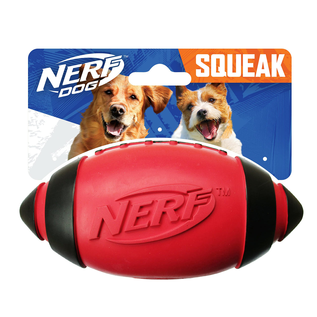 Nerf Dog Rubber Football Dog Toy With Interactive Squeaker, Lightweight, Durable And Water Resistant, 7 Inch Diameter For Medium