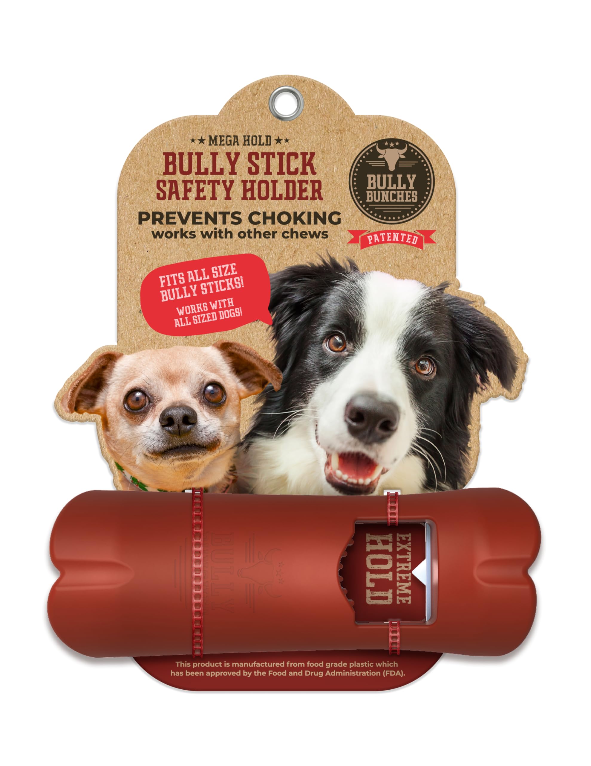 Bully Bunches Mega Hold Anti-Choking Bully Stick Safety Holder for Small, Medium and Large Dogs - Fits All Sized Bully Sticks & 