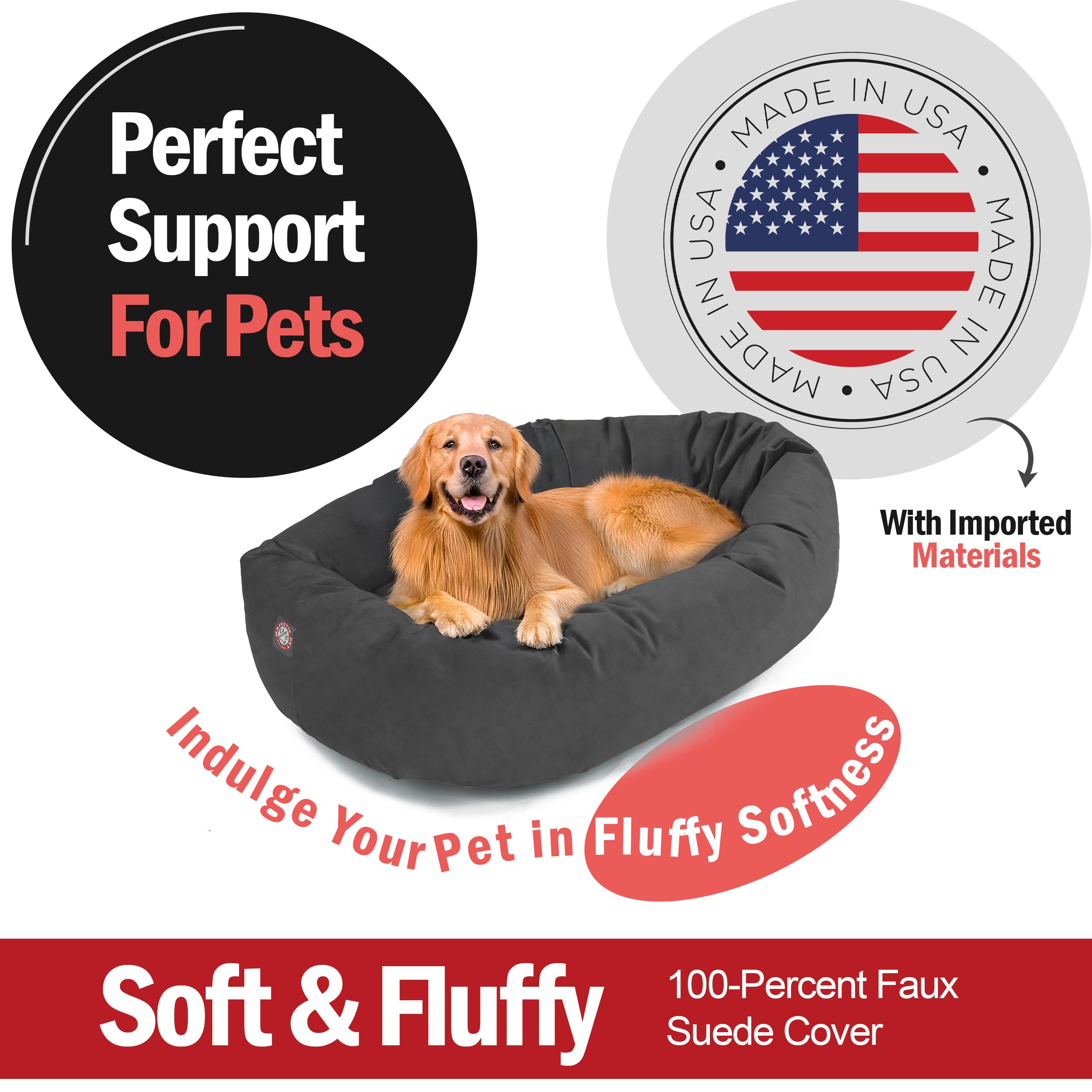 Majestic Pet 40 Inch Suede Calming Dog Bed Washable 40x29x9 (Inch) - Cozy Soft Round Donut Dog Bed with Spine Support for Dogs t