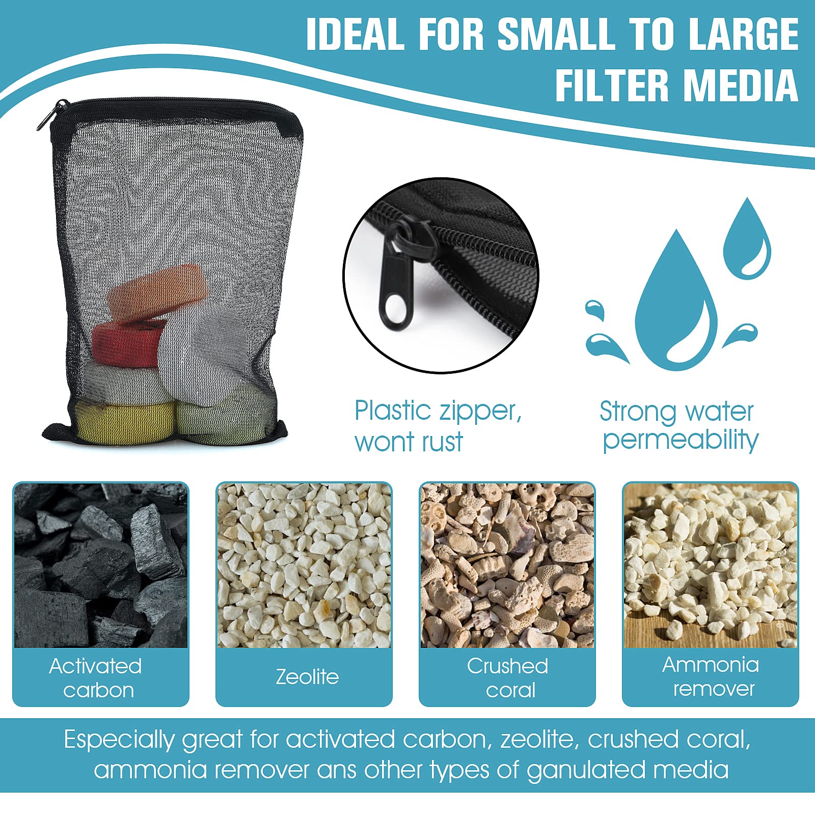 Cobee Aquarium Filter Bags, 10Pcs Aquarium Filter Media Bags With Zipper Fish Tank Media Mesh Filter Bag High Flow Fine Mesh Net