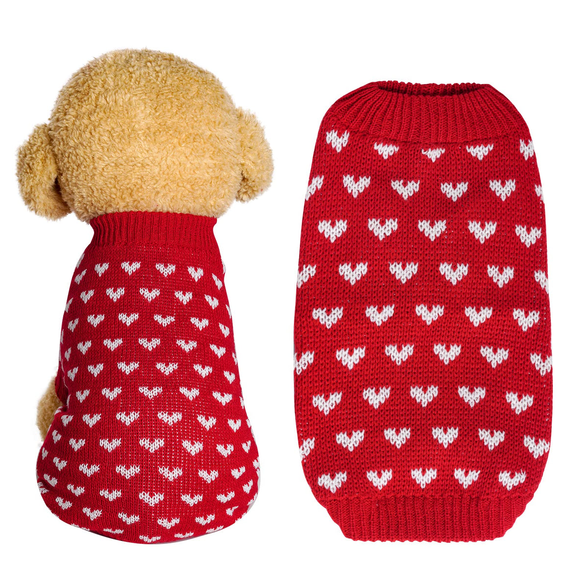 Dxhycc Dog Knitted Sweater Dog Heart Sweater Puppy Sweater Warm Soft Pet Holiday Clothes For Small Cats And Dogs (Red, S)