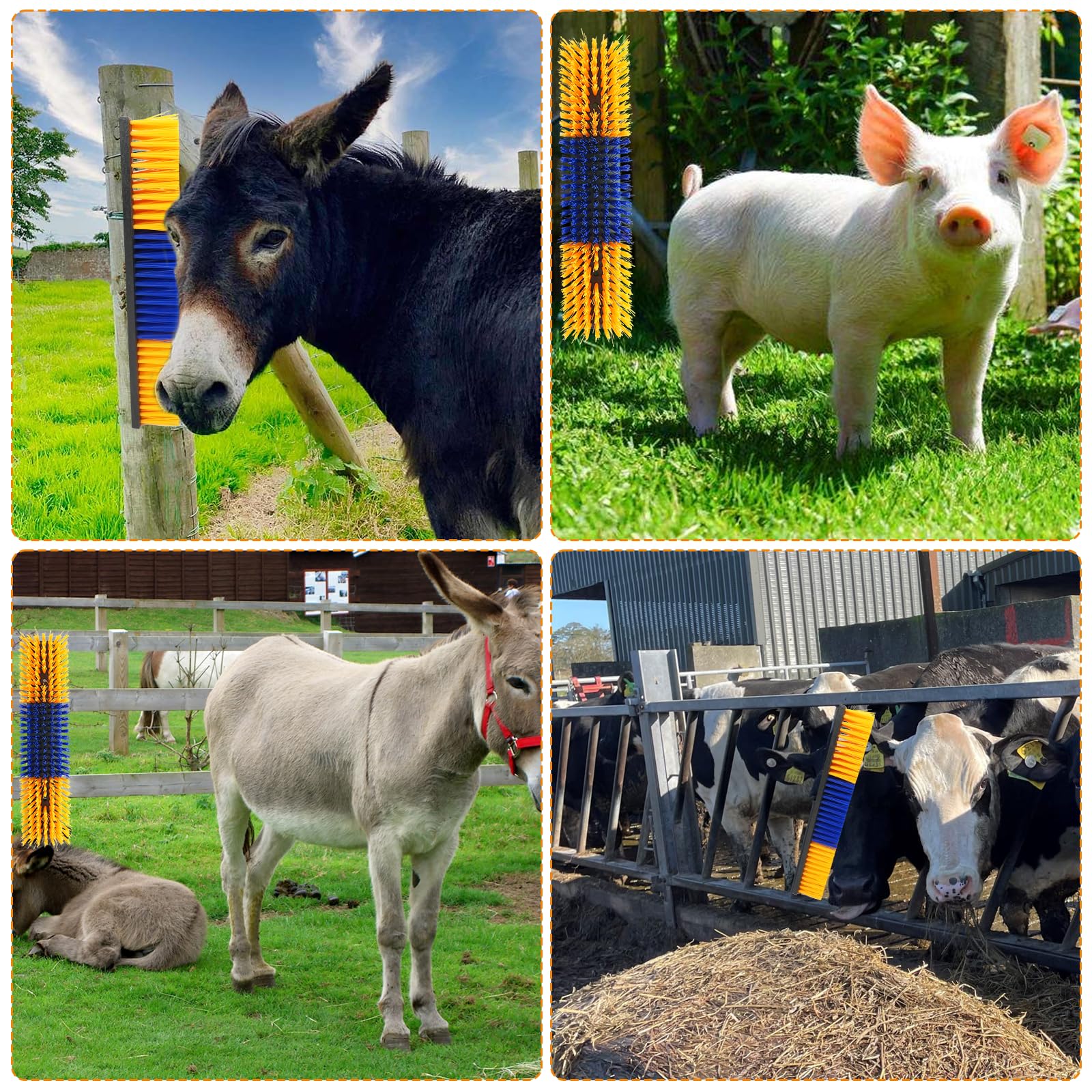 Livestock Scratch Brush With 4 Screws,Animal Back Scratching Brush For Cow,Cattle,Sheep, Horses,Pigs,Massage Grooming Tool (Yell