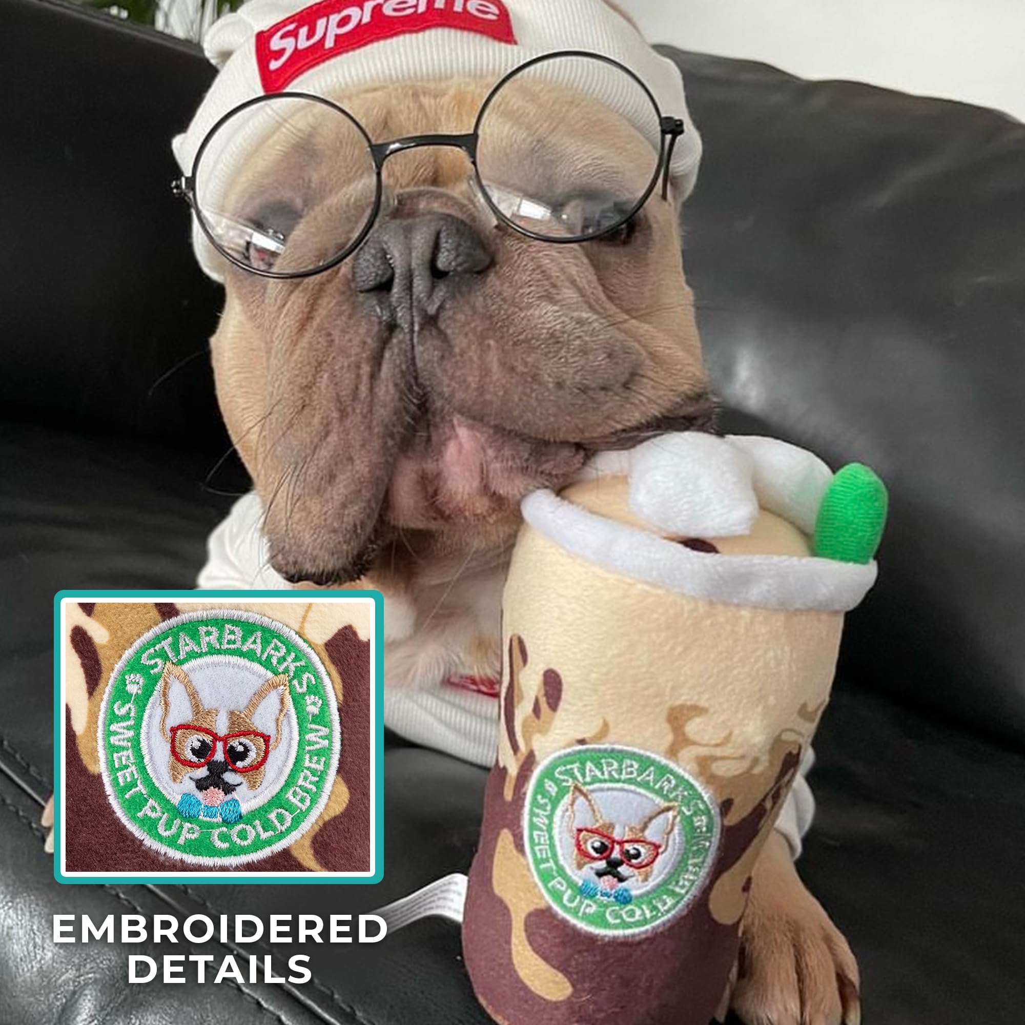 Haute Diggity Dog Starbarks Sweet Pup Cold Brew, Plush Designer Dog Toys With Interactive Squeaker, Stimulating Pet Enrichment,