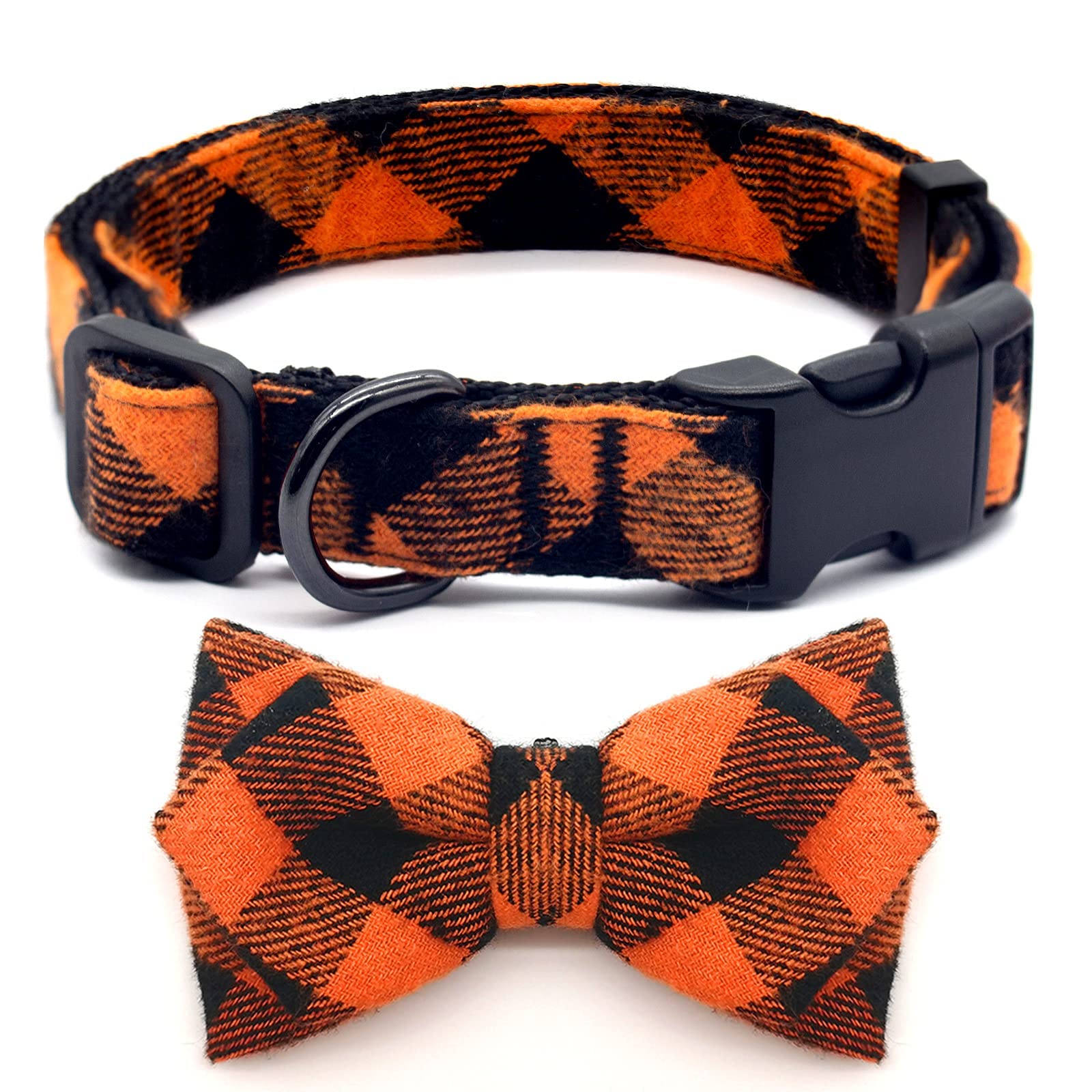 Azuza Fall Dog Collar, Soft & Comfortable Dog Collars With Bow, Plaid Dog Collars For Medium Dogs