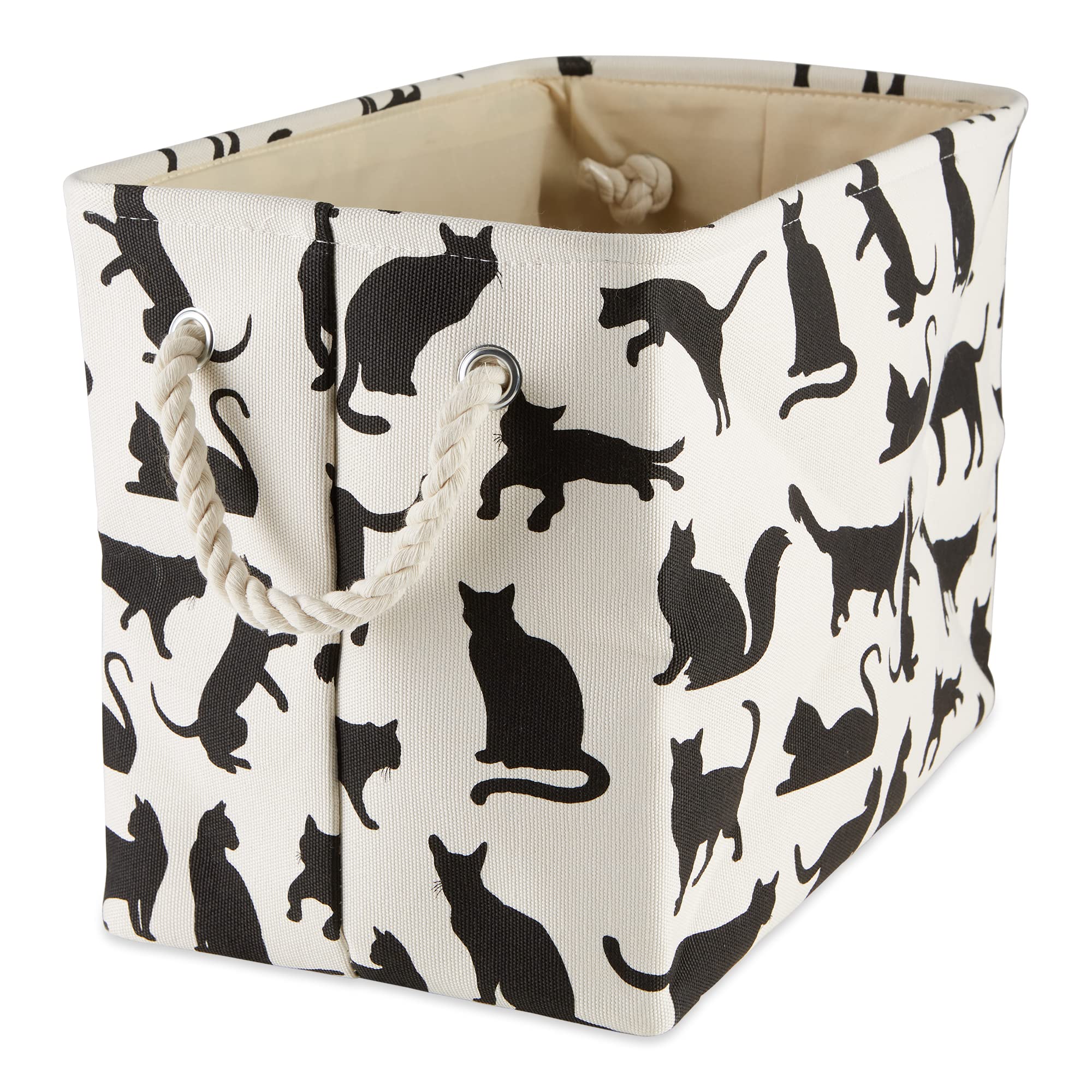 BONE DRY Pet Storage Collection Collapsible Bin with Soft Rope Handles, Small Rectangle, 14x8x9, Cats Meow Print