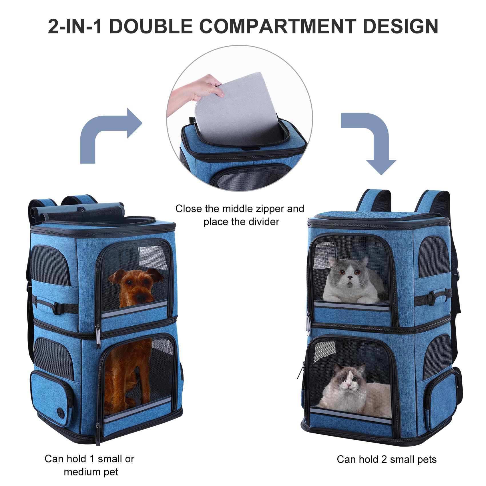 Double Cat Carrier For 2 Cats,Dog Backpack Carrier For Medium Dogs,Double Compartment Pet Carrier Backpack For Dual Pets,For Out