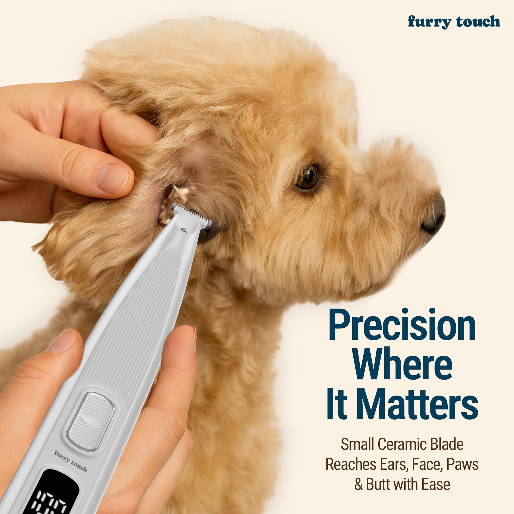 Furry Touch Dog Paw Trimmer - Electric Cordless Pet Clippers for Dogs & Cats - Quiet Dual-Speed Groomer with Pet-Safe Blade for