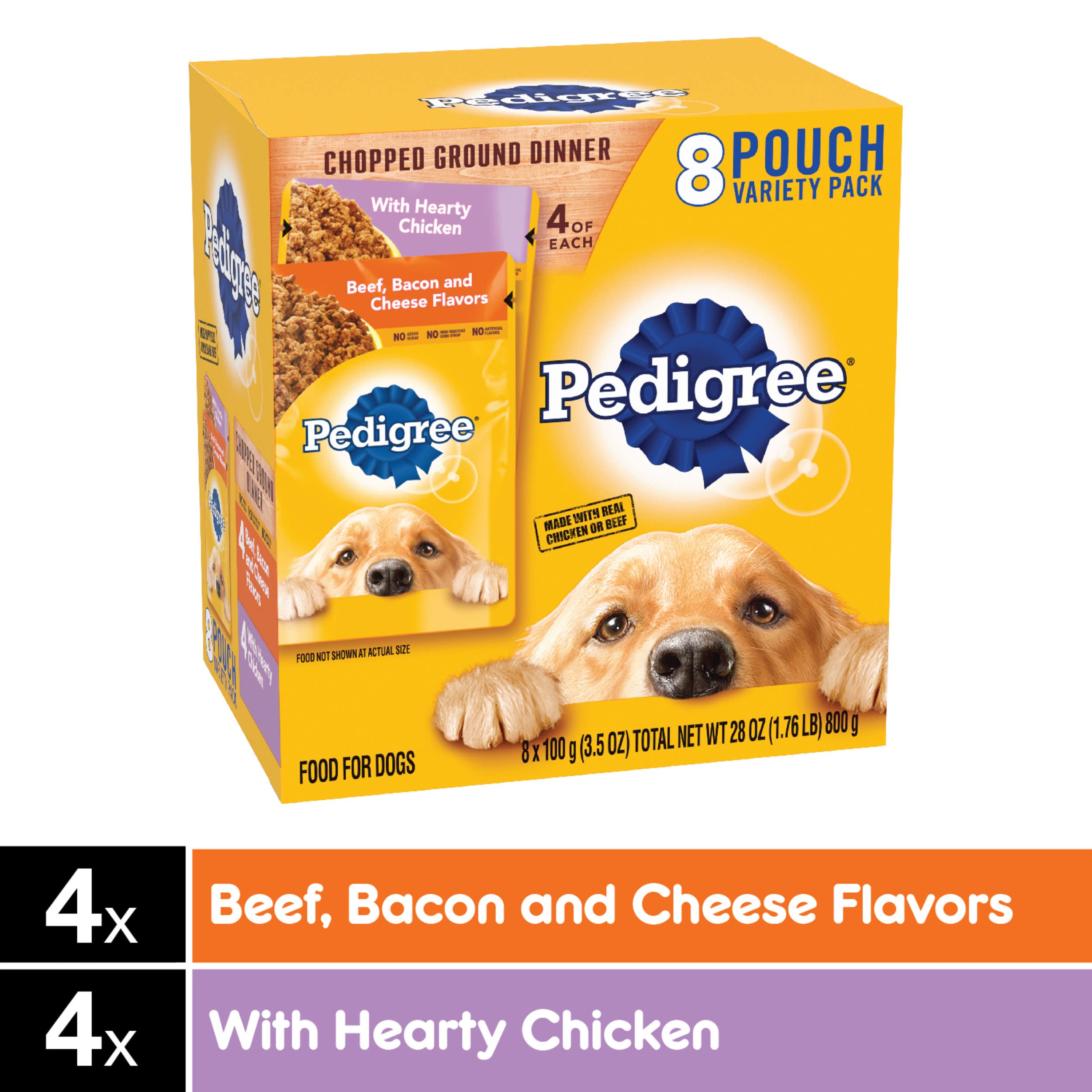 PEDIGREE CHOPPED GROUND DINNER Adult Soft Wet Dog Food 8-Count Variety Pack, 3.5 oz Pouches (Pack of 2)