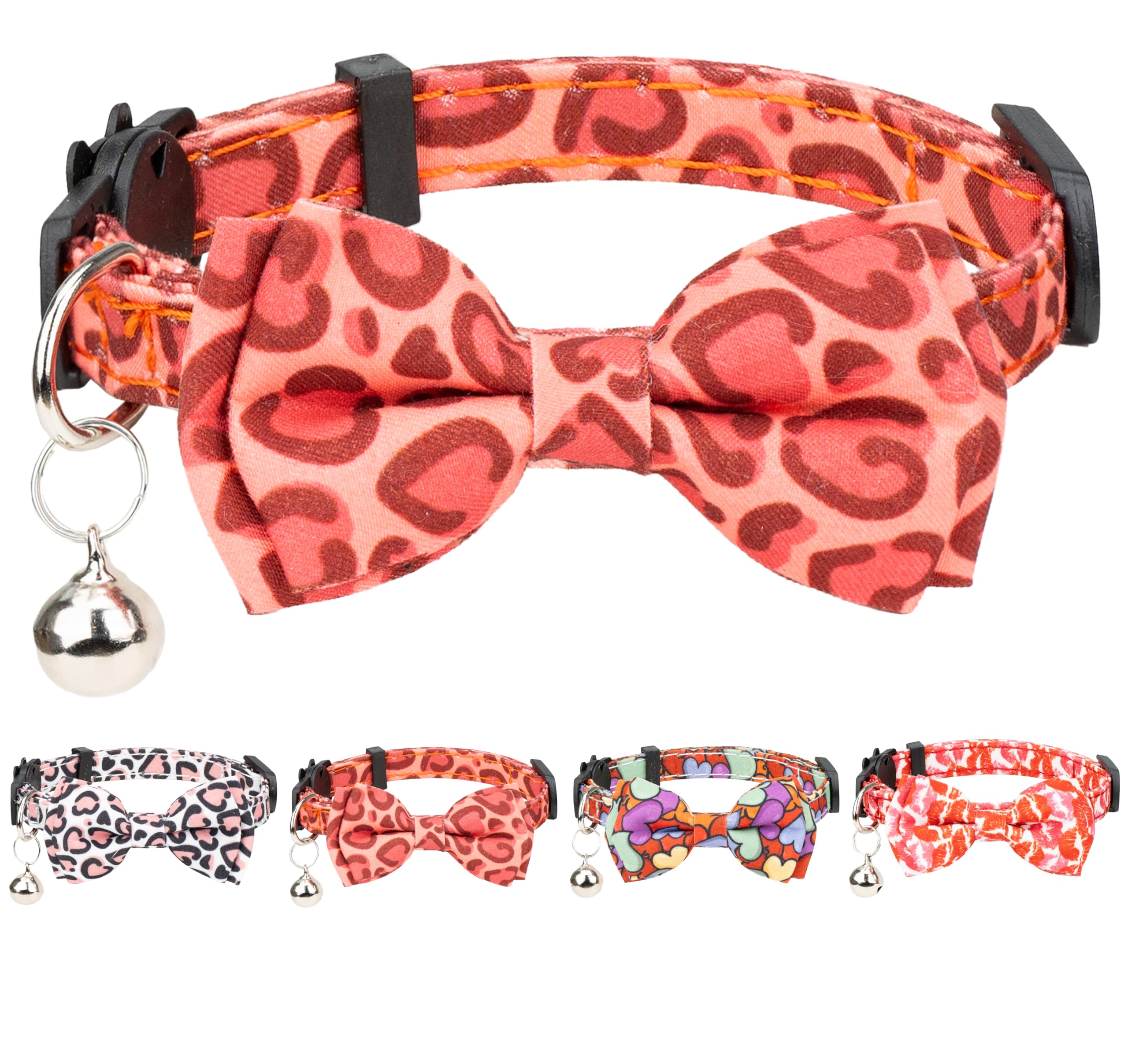 Gyapet Cat Collar With Bowtie Bell Safety Breakaway Kitten 7-11In Dot Colorful Adjustable Love-Red Hearts