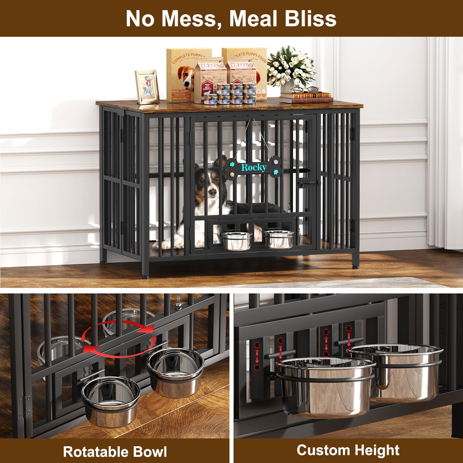 Easycom 41 Foldable Dog Crate Furniture, No Assembly Decorative Dog Kennel Indoor, XL Dog Crates for Large Dogs, Wooden Dog Cage