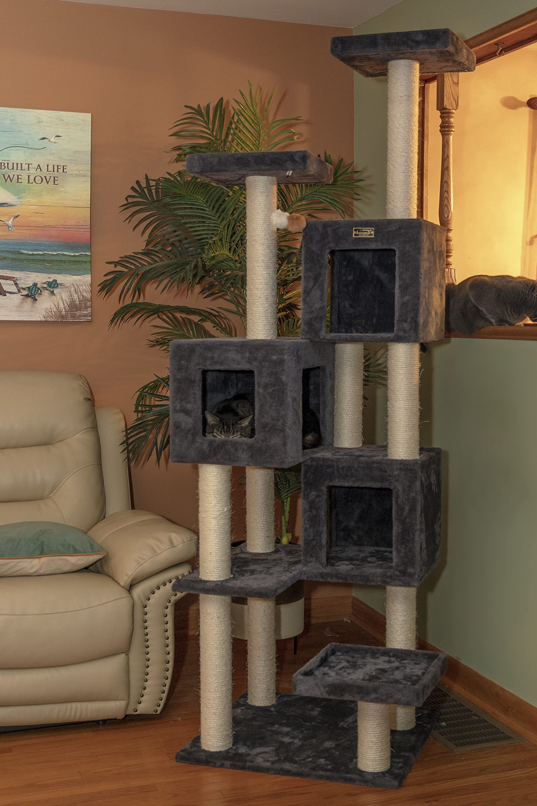 Armarkat Real Wood Griant Cat Tower with Condos for Multiple Cats A8104, Dark Gray
