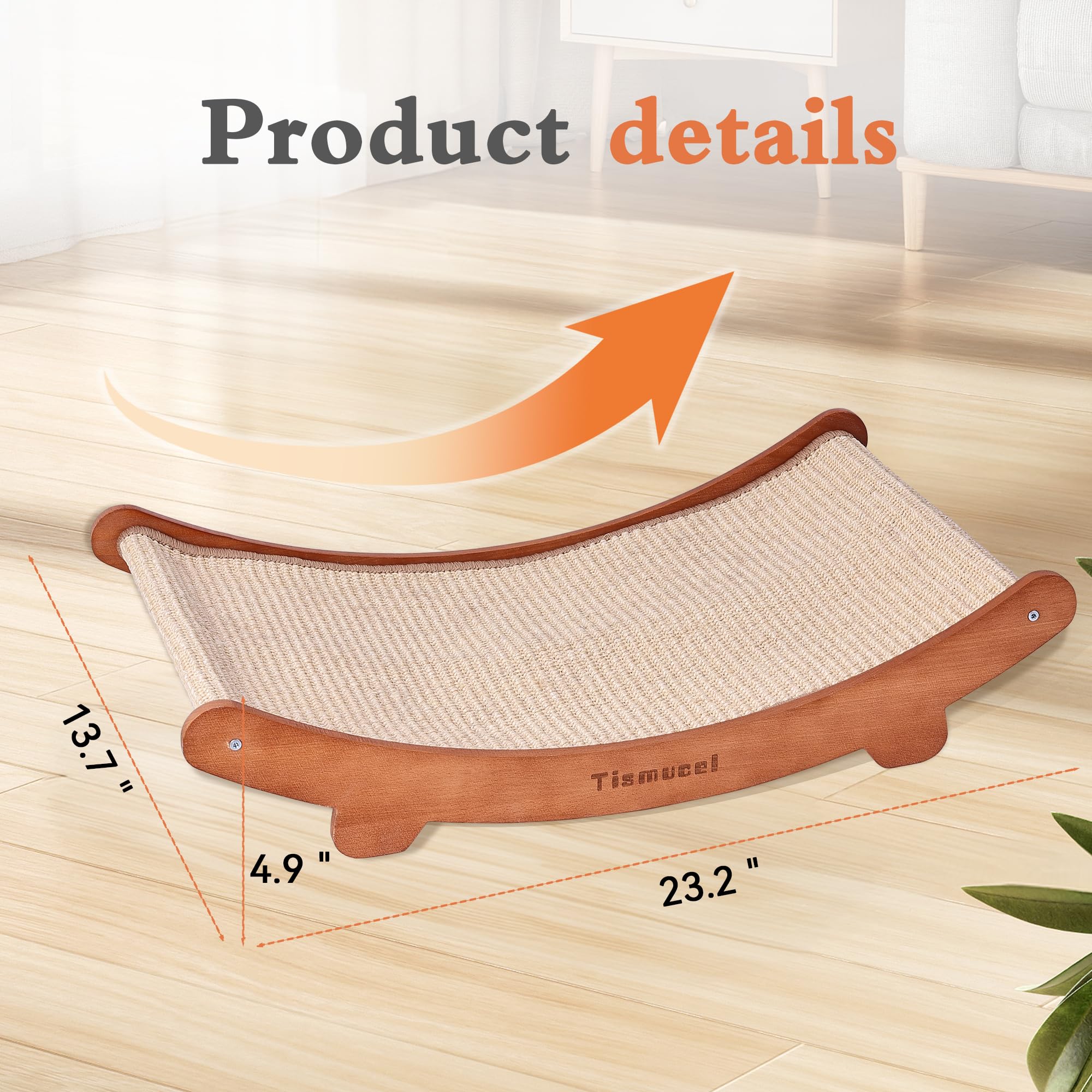 Tismucel Sisal Cat Scratcher Bed, Beech Wood Cat Scratching Pad Indoor Cat Toy,Durable Cat Scratcher, Furniture Protector For Ca