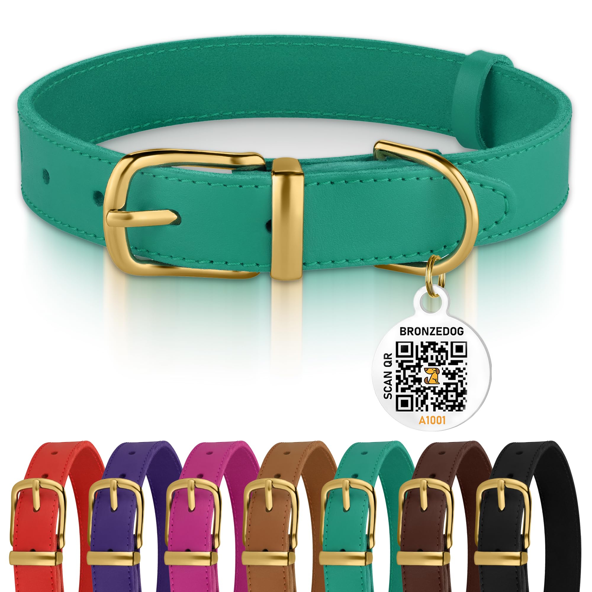 Bronzedog Leather Dog Collar With Metal Buckle Durable Basic Pet Collars For Small Medium Large Dogs (13-16 Inch (Pack Of 1), Gr