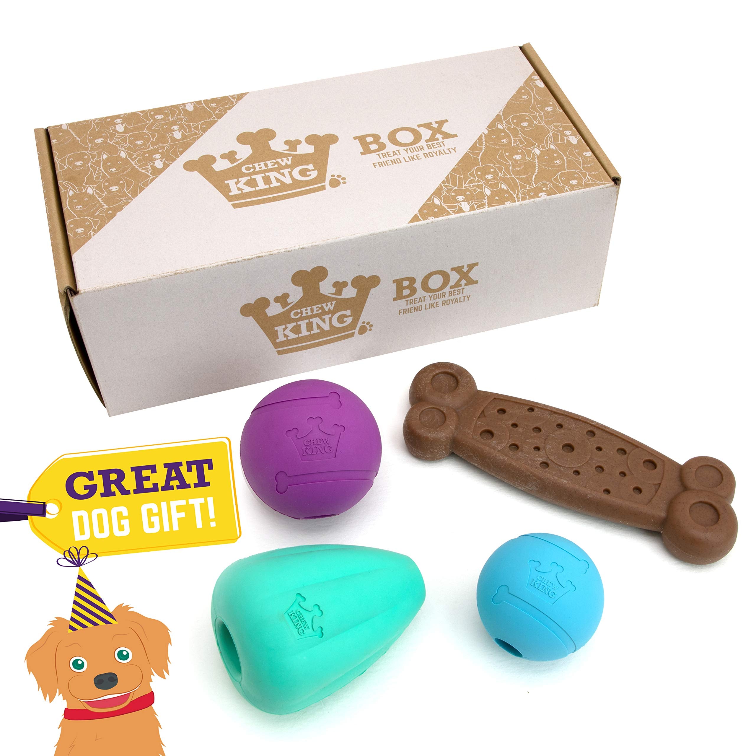 Chew King Dog Box Large- Durable Fetch Balls, Treater And Chewing Toy Collection, Teal (Cm-10100-Cs01)