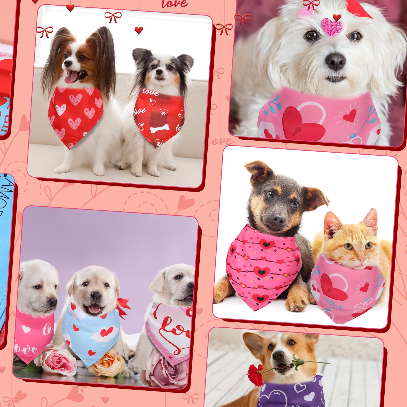 Abbylike 150 Pcs Valentines Day Dog Bandanas Bulk Heart Bandanas Triangle Washable Dog Scarf Adjustable Pet Bib Handkerchief For