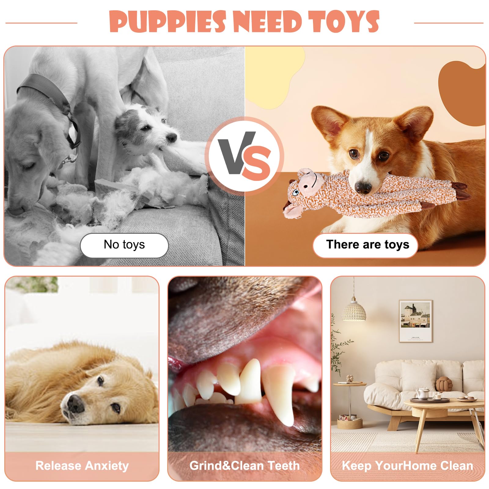 Raccoon No Stuffing Dog Toys For Large Dogs, Squeaky Crinkle Interactive Dog Animals, Plush Teething Toys To Keep Them Busy, Cut