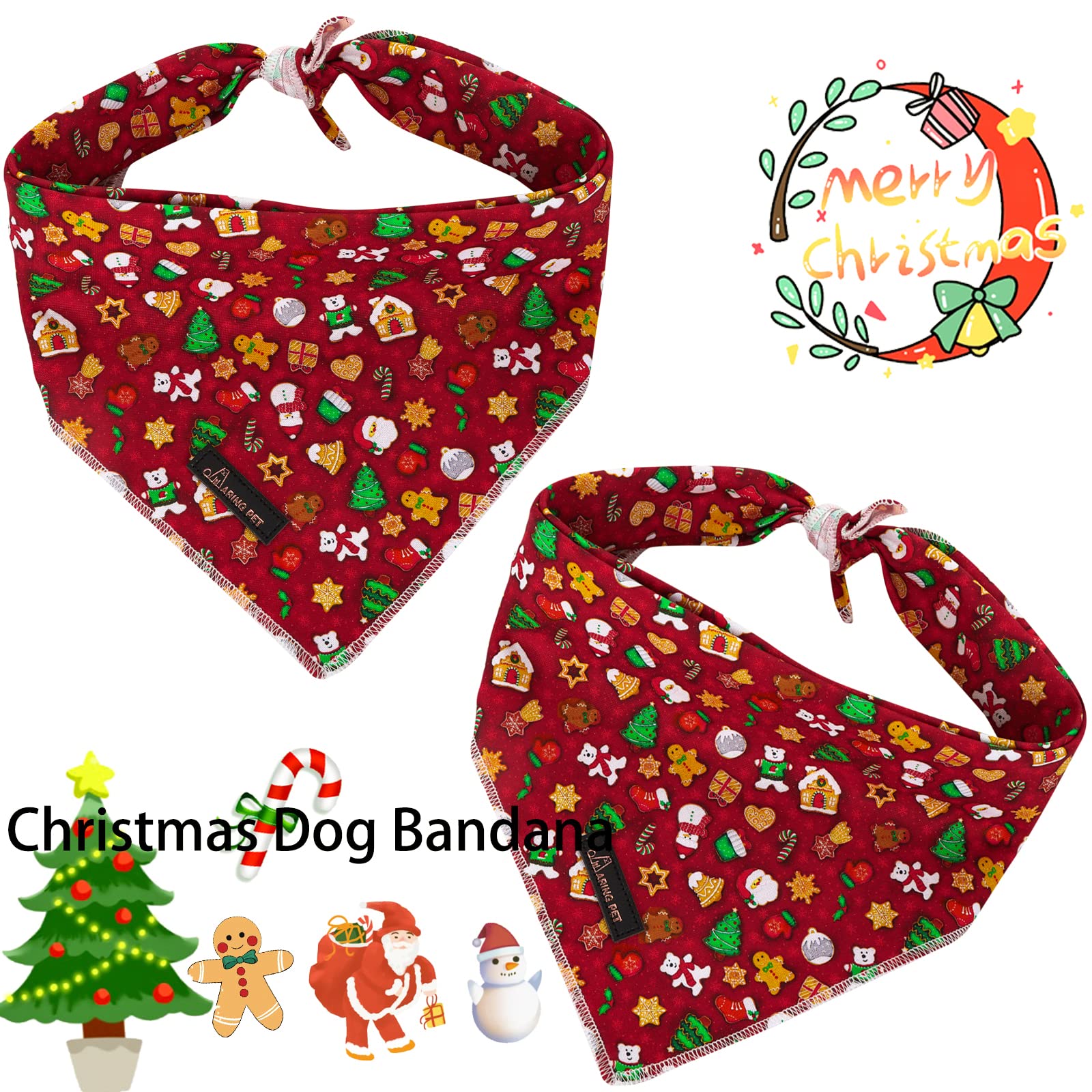 Aring Pet Christmas Dog Bandana - Cute Red Triangle Bibs, Comfortable Festival Scarf For Small To Large Boy Girl Dogs And Cats