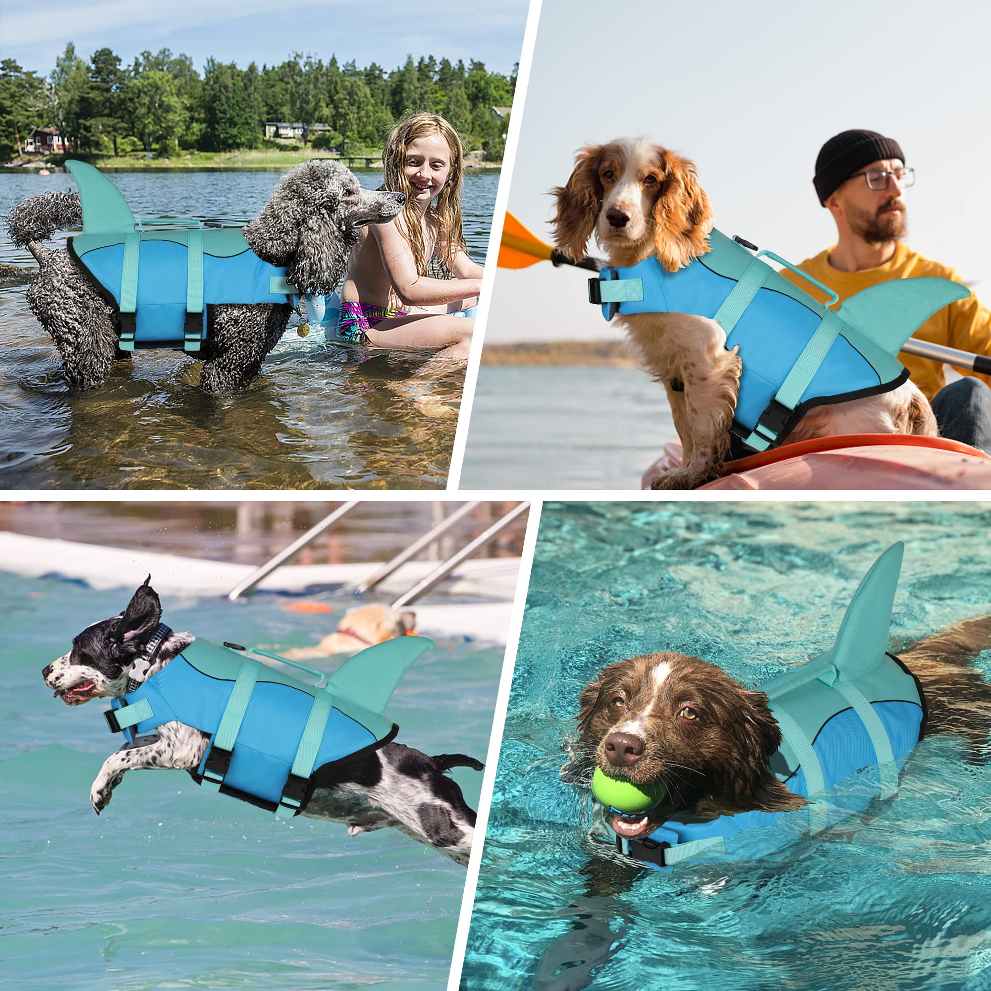 Dogcheer Dog Life Jacket - Adjustable Shark Vest for Swimming, Small, Pool Blue, 100% Polyester, Superior Buoyancy, Rescue Handle