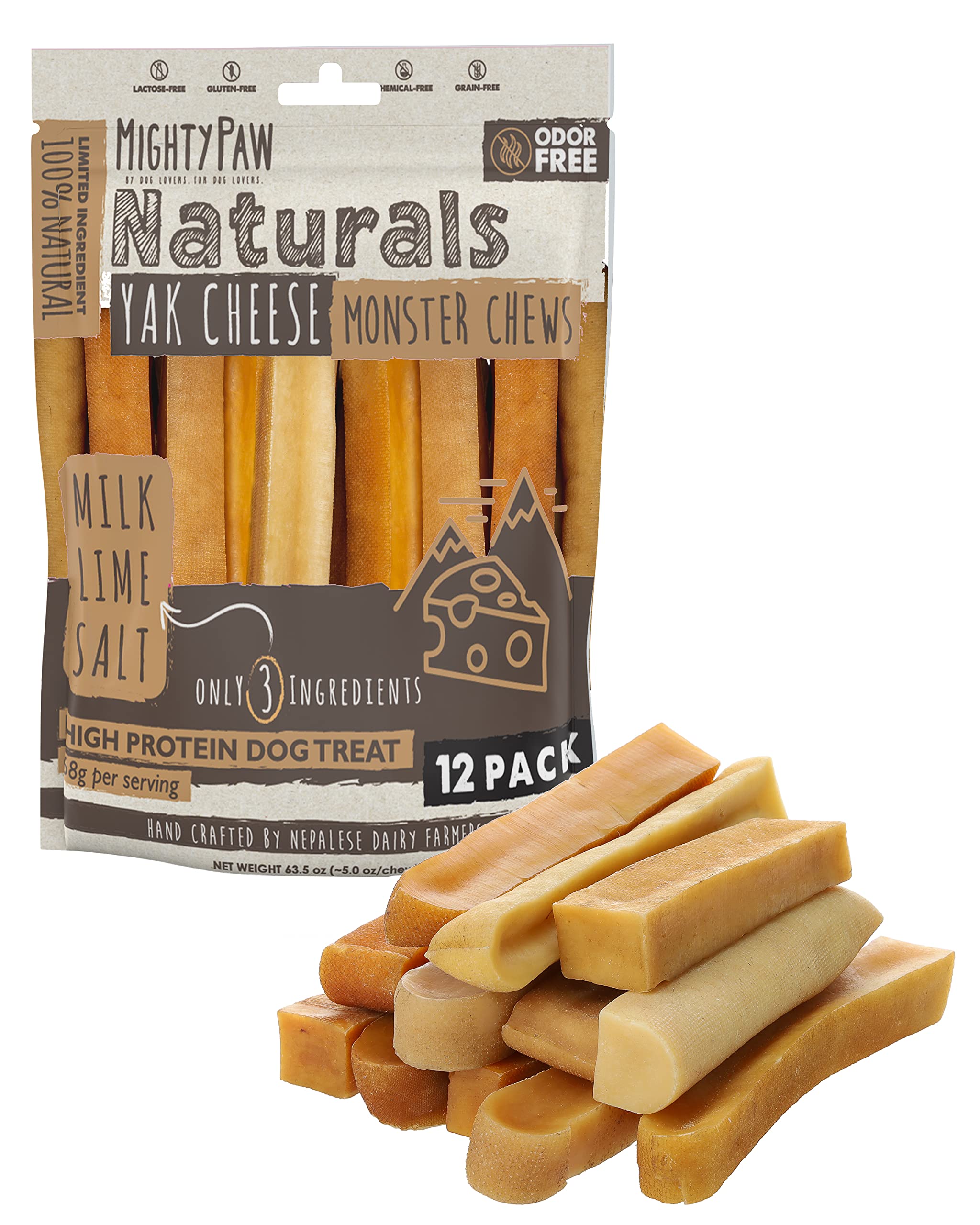 Mighty Paw Yak Cheese Dog Chews - All-Natural Treats for Dogs, High Protein Treat with 68 Grams of Protein Per Chew, Delicious a