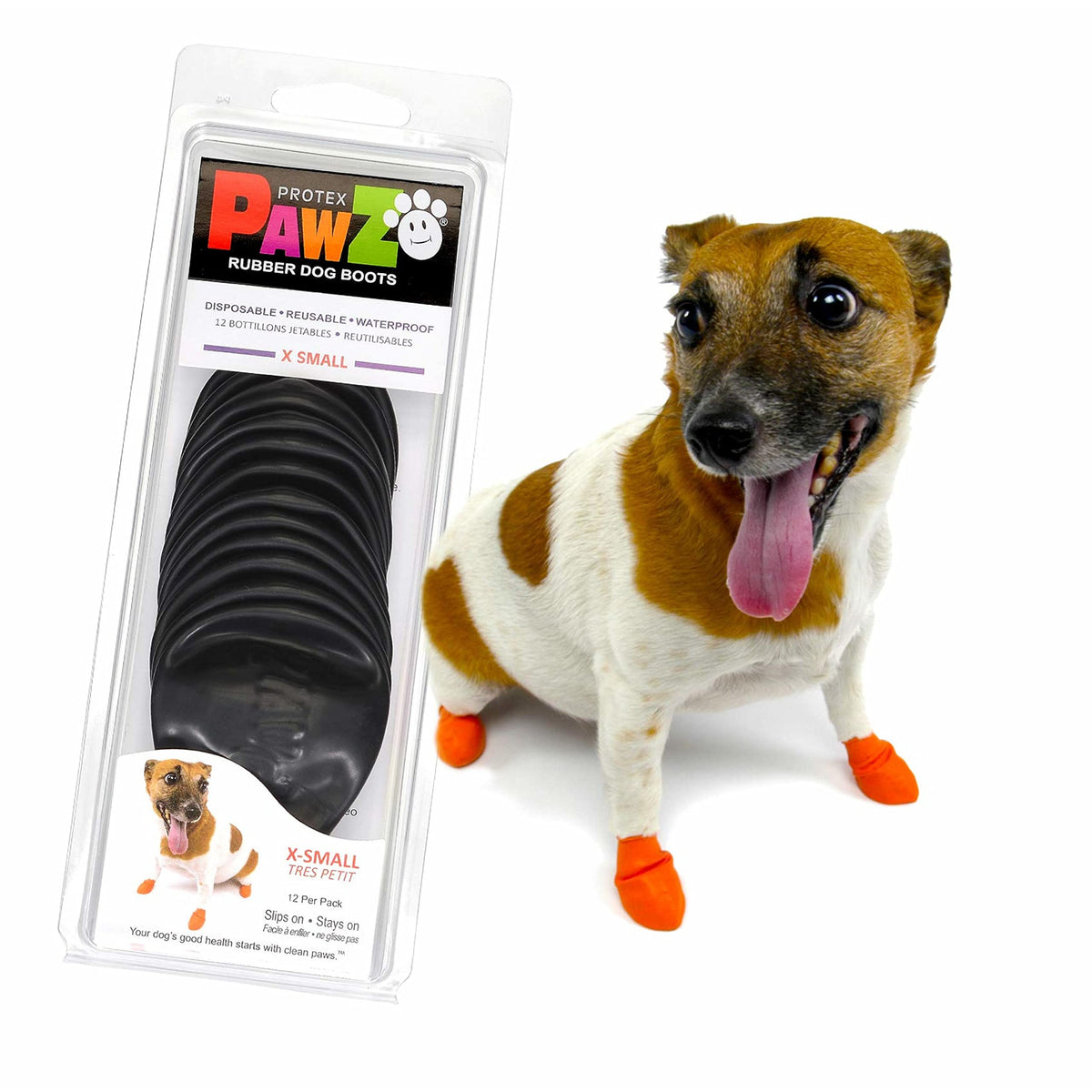 Pawz Rubber Dog Boots For Paws Up To 2', 12 Pack - All-Weather Dog Booties For Hot Pavement, Snow, Mud, And Rain - Waterproof, Anti Slip Dog Socks - X-Small, Black