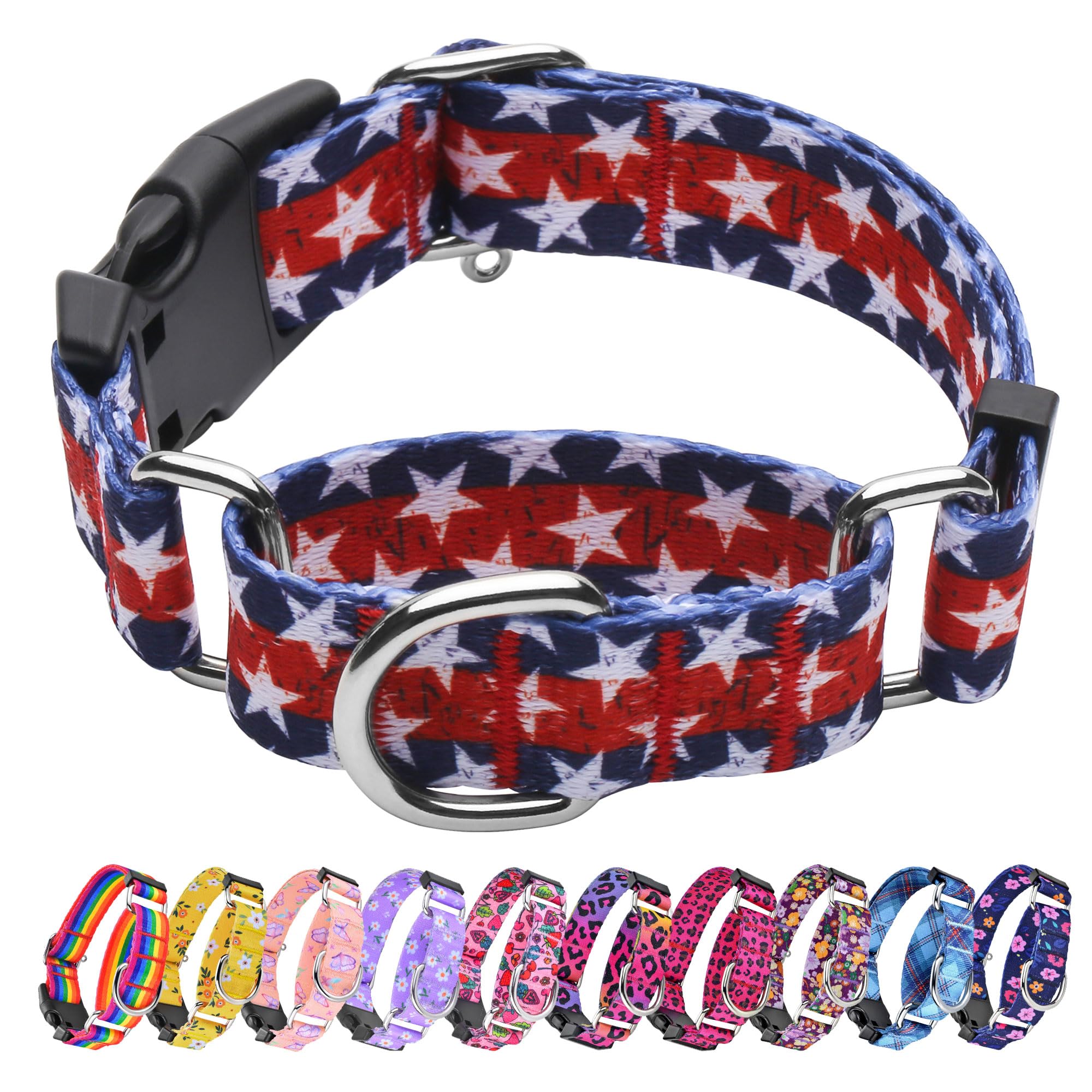 Hikiko American Flag Martingale Collar With Buckle Adjustable Soft Nylon Dog Collars For Small Medium Large Dog (Star,Small)
