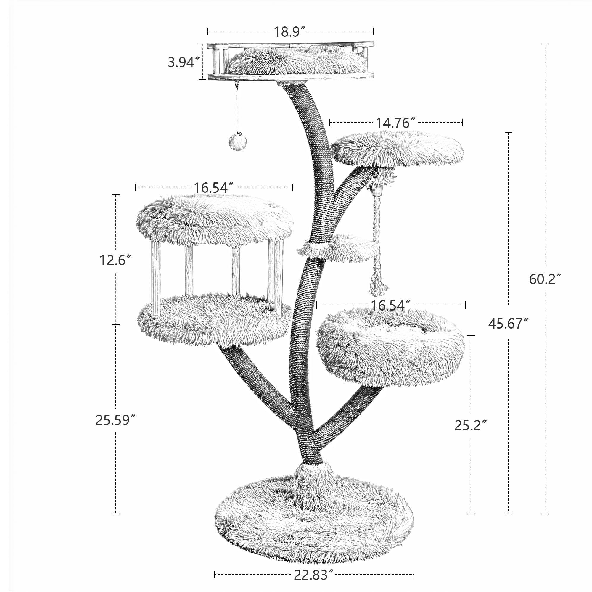 Kamaboko 60.2 Tall Cat Tree With Luxury Cat Condo For Large Cats, Modern Cat Tree Tower With Scratching Post, Cat Tower With S