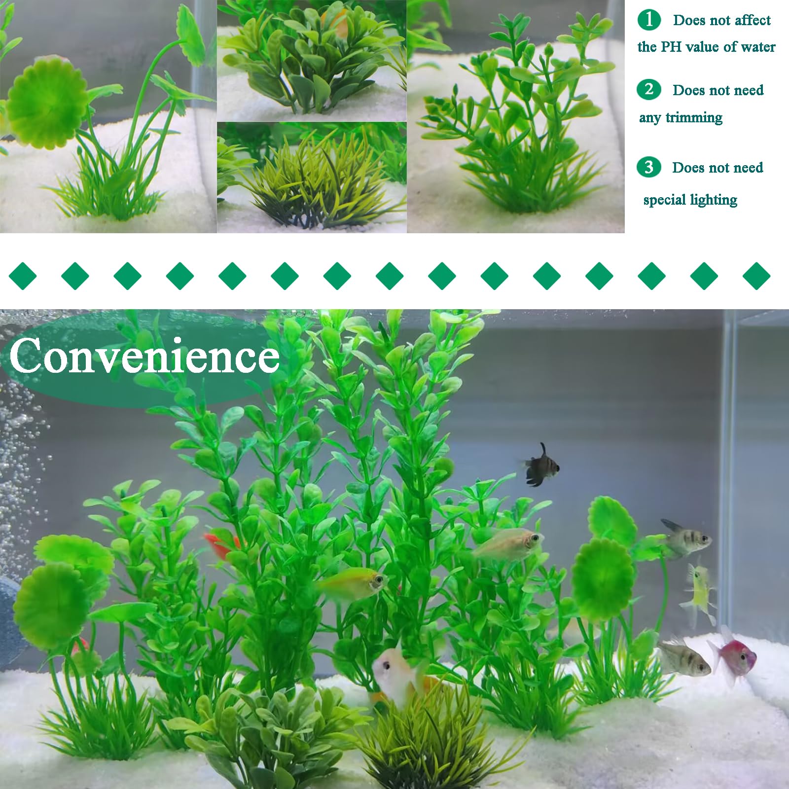 Aquaneat Artificial Fish Tank Plants, Plastic Aquarium Decorations, Green Accessories, 10Pcs