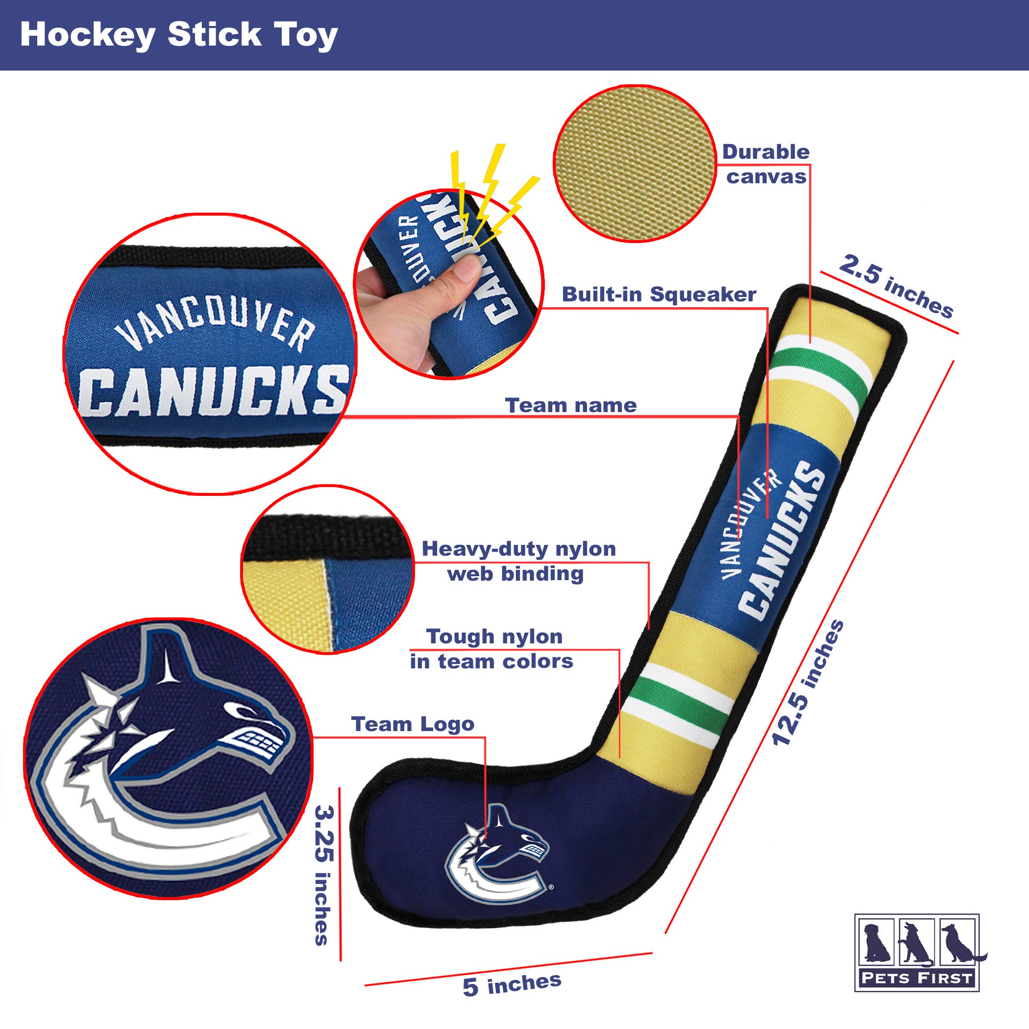 Pets First Nhl Vancouver Canucks Stick Toy For Dogs & Cats. Play Hockey With Your Pet With This Licensed Dog Tough Toy Reward!