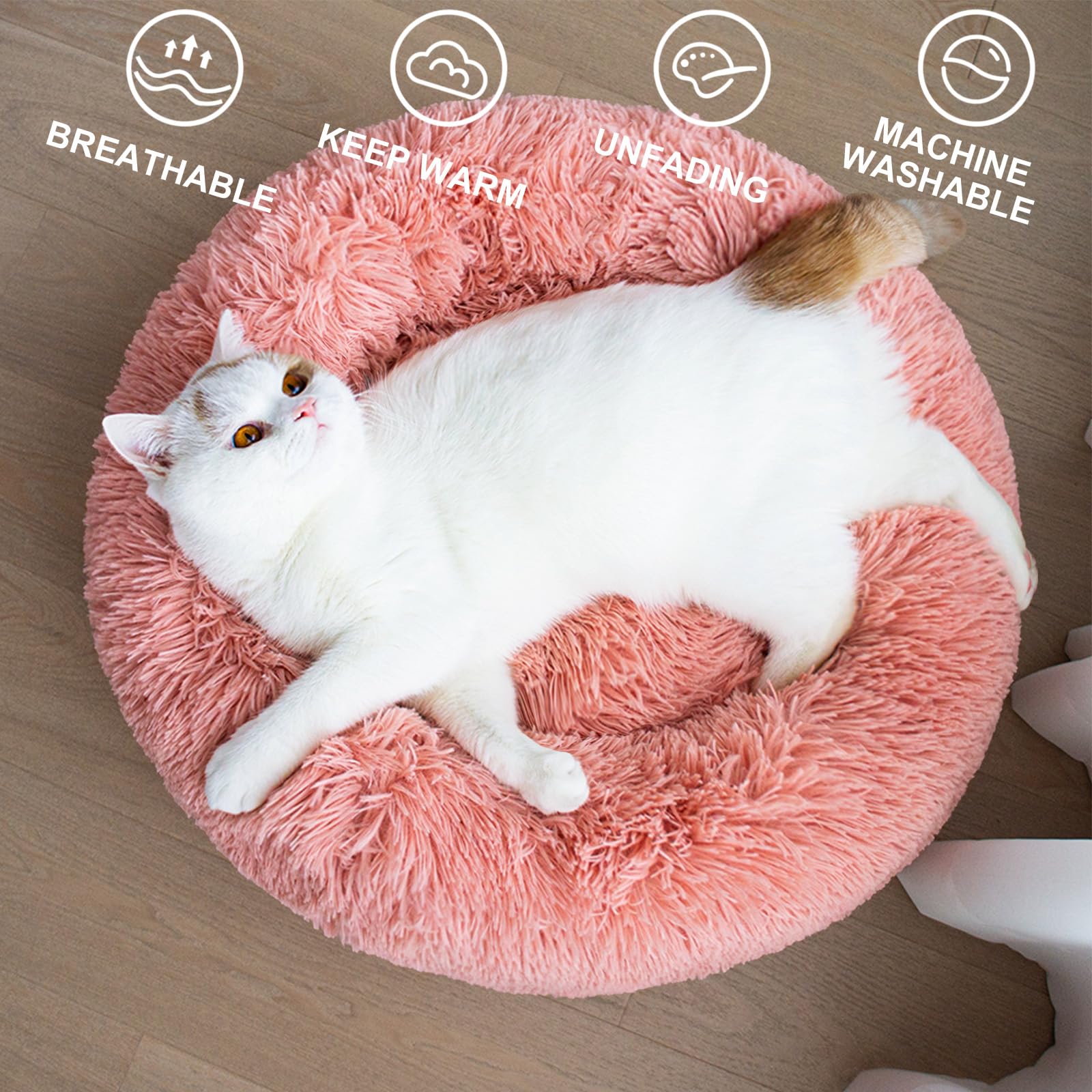 Patas Lague Calming Dog Bed For Large Dogs, Fluffy Soft Cozy Cat Bed, Faux Fur Anti-Anxiety Plush Washable Pet Donut Cuddler For