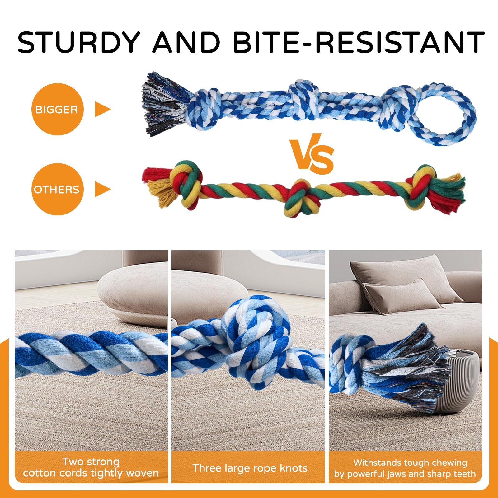 Tlazz 2 Pack Dog Rope Toys For Medium Large Breed, Nearly Indestructible Dog Chew Toys For Aggressive Chewers, Teeth Cleaning Ch
