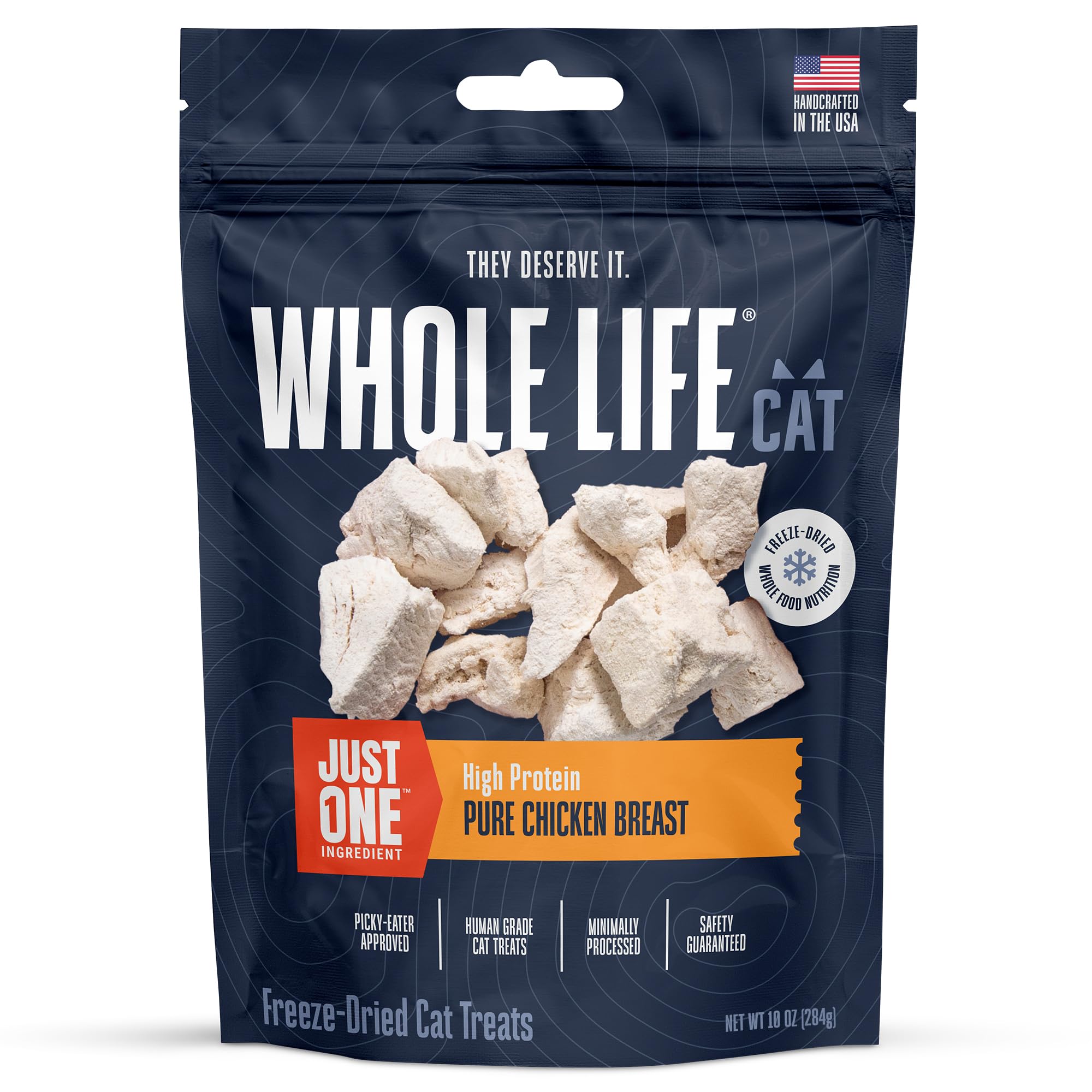 Whole Life Cat Just One Chicken Freeze Dried Cat Treats - Human Grade High Protein Food, Healthy Training Snacks, Freeze Dried C