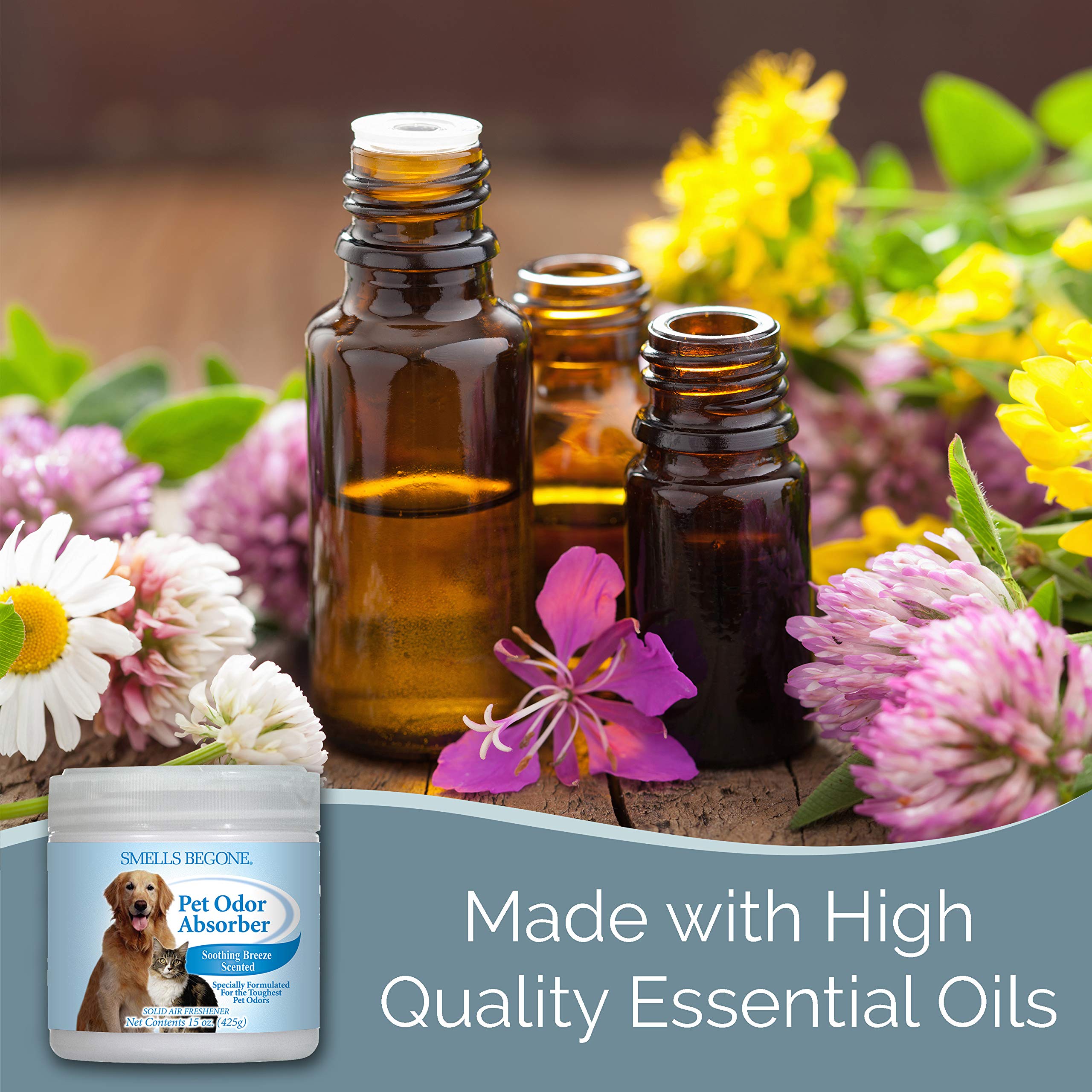 Smells Begone Air Freshener Pet Odor Absorber Gel - 15 Oz, Pack Of 2 - Absorbs And Eliminates Odor In Pet Areas, Bathrooms, Cars, & Boats - Made With Essential Oils - Soothing Breeze Scent